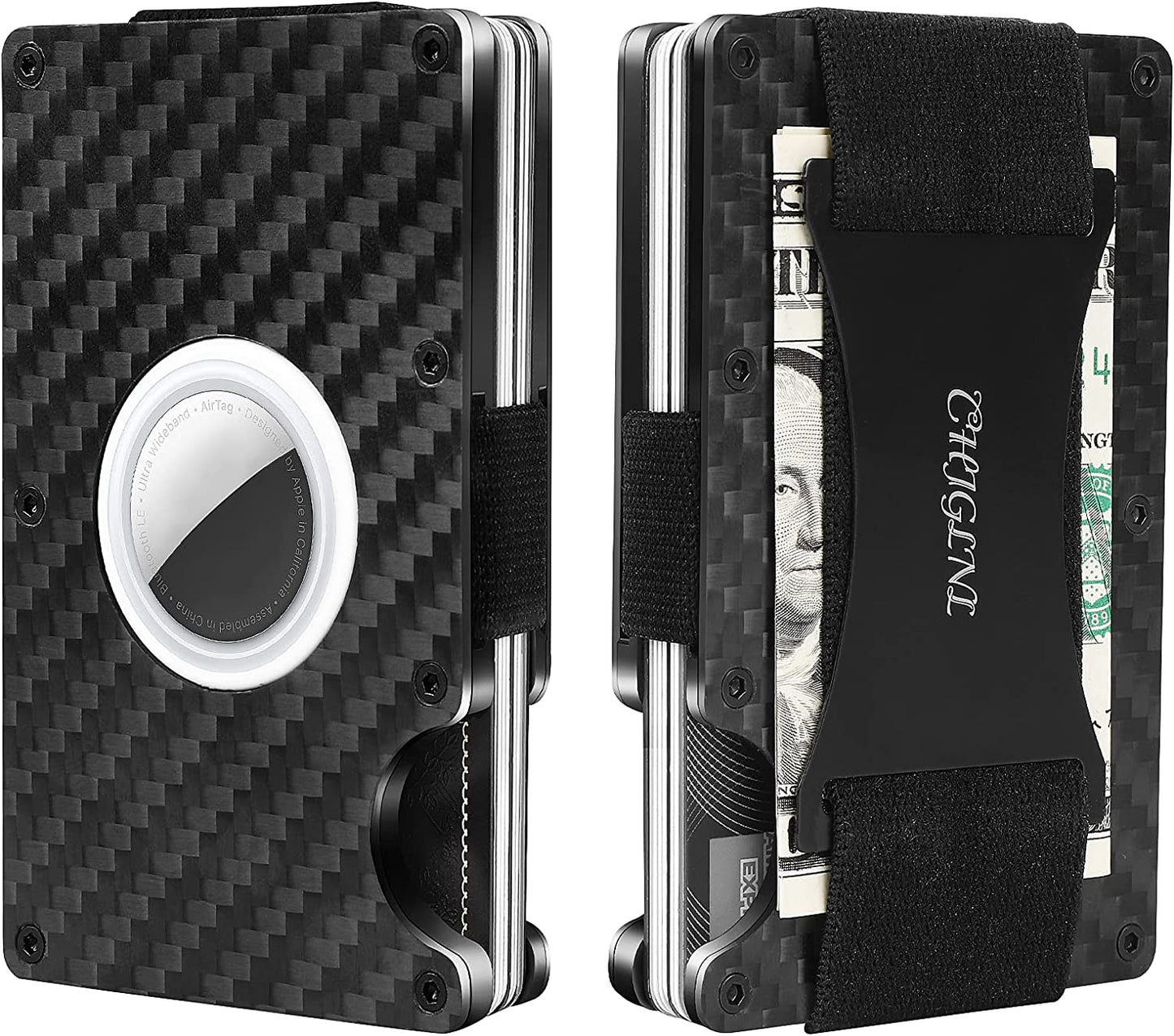 CHJGLNL Genuine Leather Slim Wallet for Men, Pop up Wallet RFID Blocking Money Credit Card Holder Minimalist Smart Wallet Ideal for Men'S Gift  CHJGLNL Carbon Fiber-Airtag  