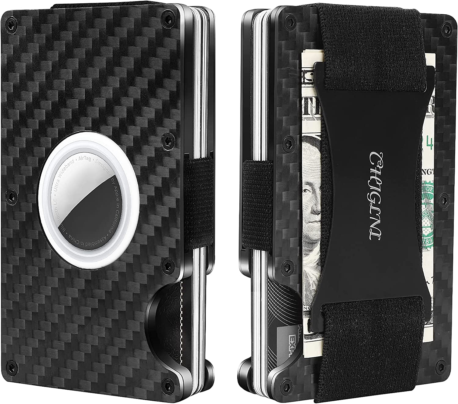 CHJGLNL Genuine Leather Slim Wallet for Men, Pop up Wallet RFID Blocking Money Credit Card Holder Minimalist Smart Wallet Ideal for Men'S Gift  CHJGLNL Carbon Fiber-Airtag  