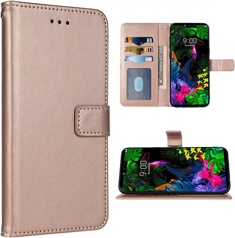 FDCWTSH Compatible with LG G8 Thinq Wallet Case Wrist Strap Lanyard Leather Flip Cover Card Holder Stand Cell Accessories Phone Cases for LGG8 Thin Q G 8 LG8 G8Thinq Lgg8Thinq 8G Blue  FDCWTSH Rose Gold  