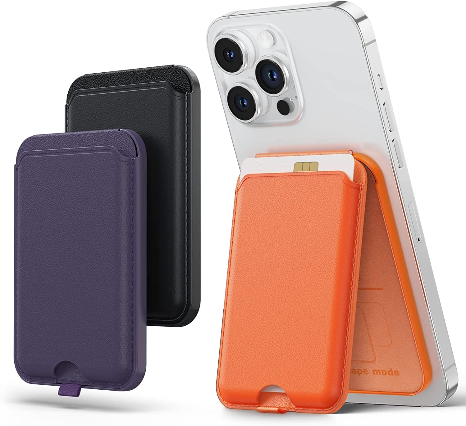 TAURI Magnetic Card Wallet Holder, Leather Magsafe Wallet Stand, Compatible with Iphone 14/14 Plus/14 Pro/14 Pro Max and 13/12 Series, Not Compatible with 13/12 Mini, 3 Card Holder, Black  TAURI Orange  