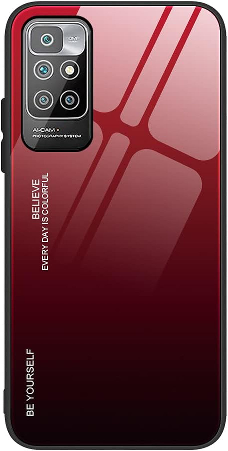 EASSGU Case for Xiaomi Redmi 10 2022 Is Made of Soft TPU Border Tempered Glass Back Cover Drop Resistant Scratch Resistant Purple Red  EASSGU Red Black Color Gradient 