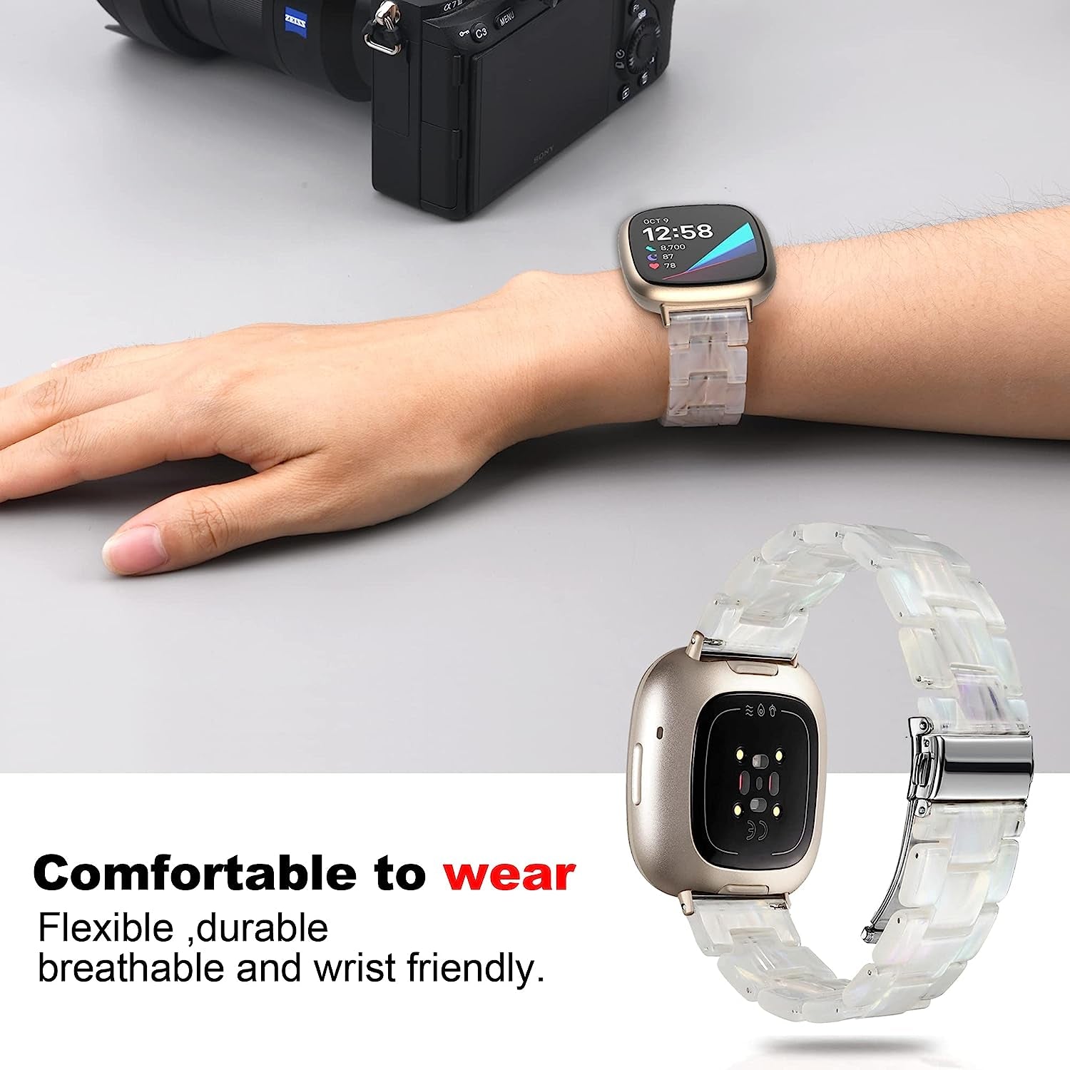 Wongeto Compatible with Fitbit Fitbit Versa 3 /Fitbit Sense Bands Women Men,Resin Bands Replacement Wristband for for Fitbit Sense & Sense and Versa 3 Smartwatch (Fluorescent Color)  Wongeto   