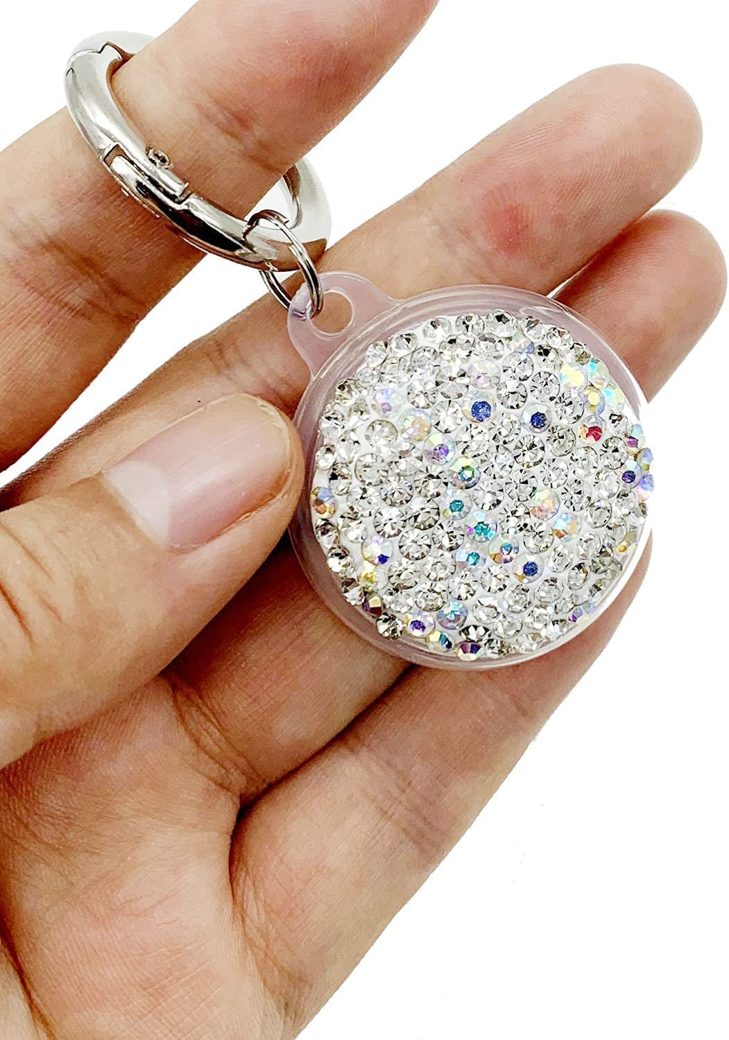 Bling Diamond Airtag Case Keychain, Crystal Airtag Holder for Luggage Dog Cat Pet Collar(White)  RANXIZY   