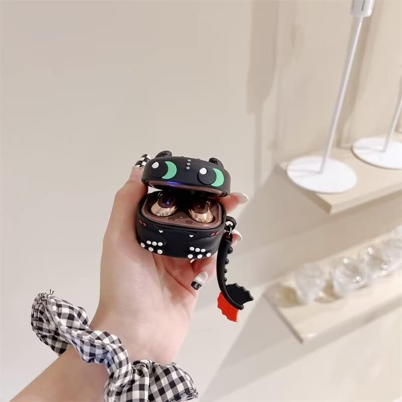 Case for Samsung Galaxy Buds2 Pro & Buds Live(2020)/Buds Pro(2021)/Buds 2 (2022) Charging Box,Cute Cartoons Kawaii Anime Fashion Animal Desig Protective Cover with Keychain (Black)  Angelcityus   