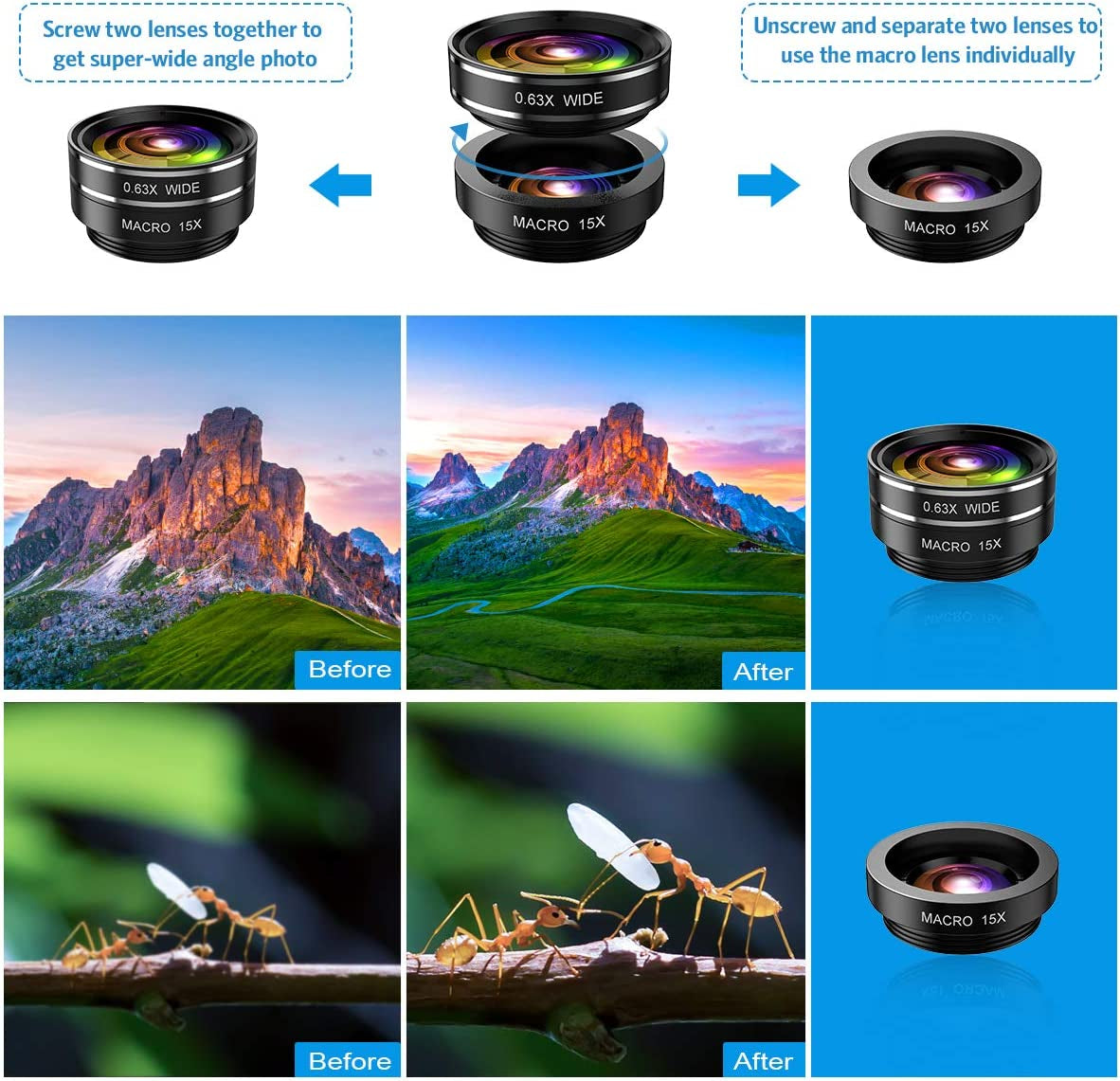 (Newest) Phone Camera Lens, 9 in 1 Lens Kit, Zoom Lens, 0.36X Wide Angle Lens + 0.63X Wide Lens + 15X Macro Lens + 20X Macro Lens + Fisheye Lens + CPL + Starburst Lens Telephoto Lens for Smartphone  Criacr   