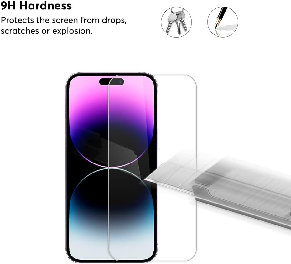 Glass Screen Protector [2 Pack] for Iphone 14 Pro Max Display Tempered Glass, Sensor Protection, Dynamic Island Compatible, Case Friendly [9H Hardness] - HD  Glass Screen Protector   