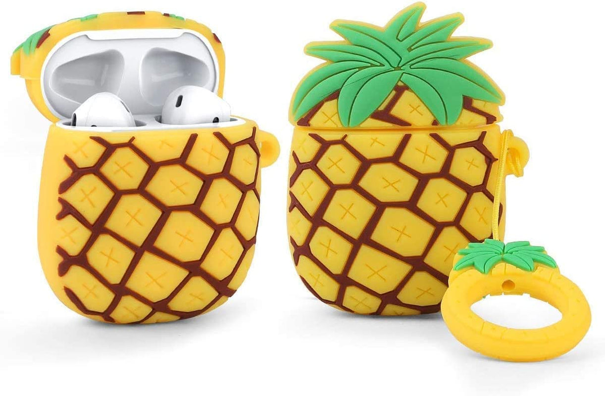 Xuyoz Airpods Case Cover, Cute 3D Cartoon Silicone Airpod Protective Skin Air Pod Case Funny Cover Airpod 2 Case with Keychain for Girls Women Men Compatible with Airpods Charging Case 1& 2  Xuyoz Pineapple  