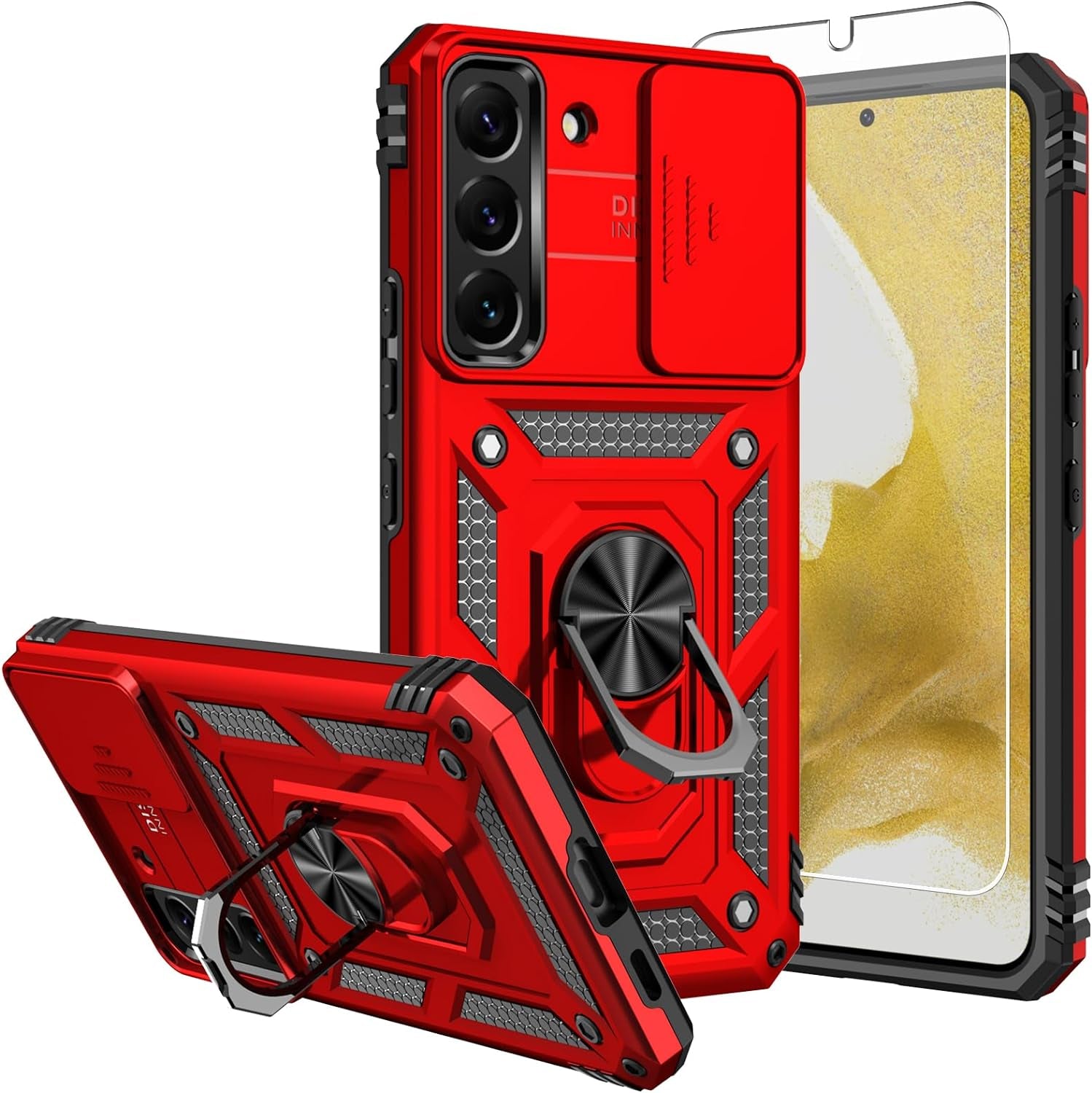 SKTGSLAMY for Samsung Galaxy S22 Case,Galaxy S22 Case,With Screen Protector,[Military Grade] 16Ft. Drop Tested Cover with Magnetic Kickstand Car Mount Protective Case for Samsung S22 5G (Black)  SKTGSLAMY Tc-Red  