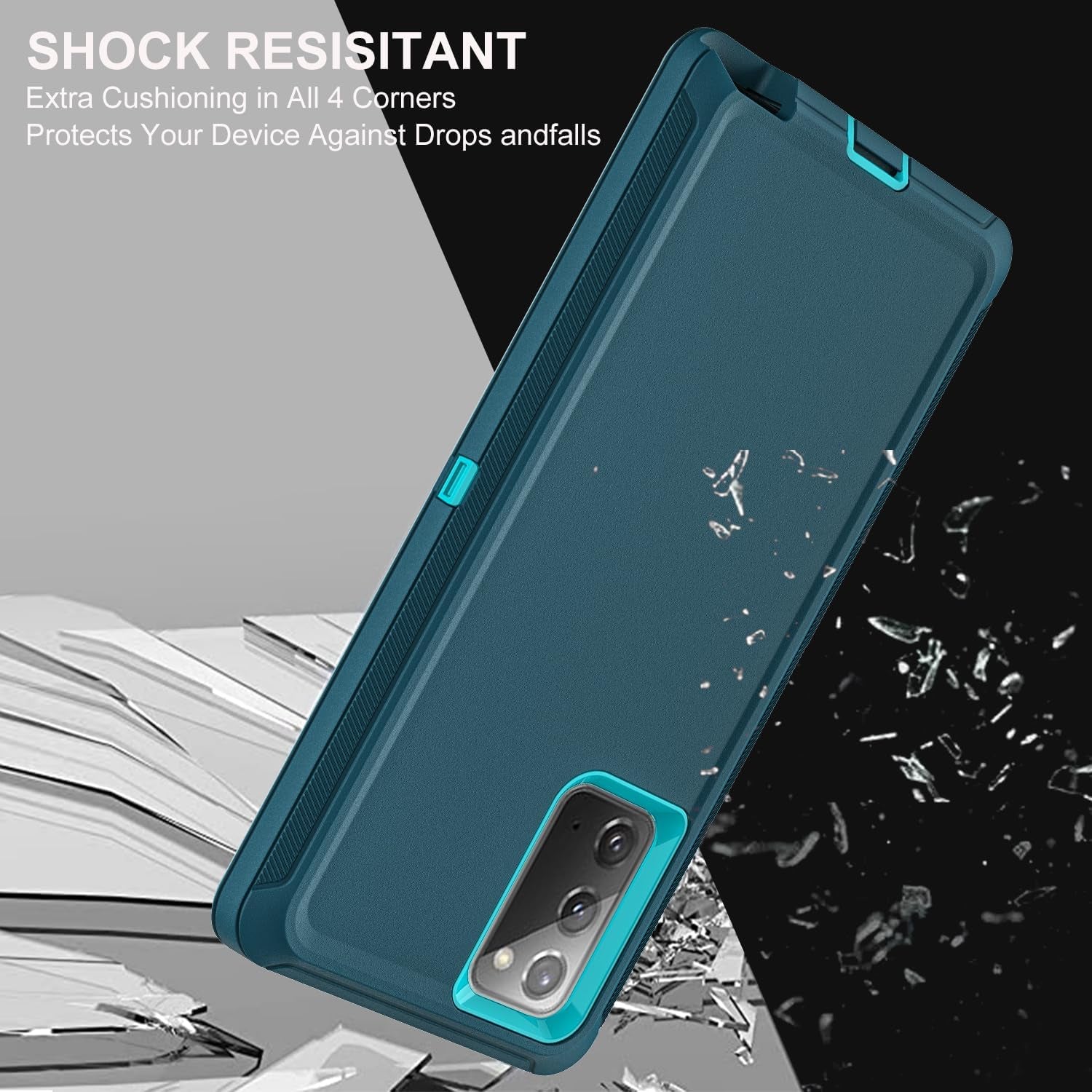 YKHJKLEC for Samsung Galaxy Note 20 Case, Military Grade Shockproof/Drop Proof/Dust Proof Case with 2Pcs Self Healing Flexible TPU Screen Protector & Camera Lens Protector (Blue/Turquoise)  YKHJKLEC   