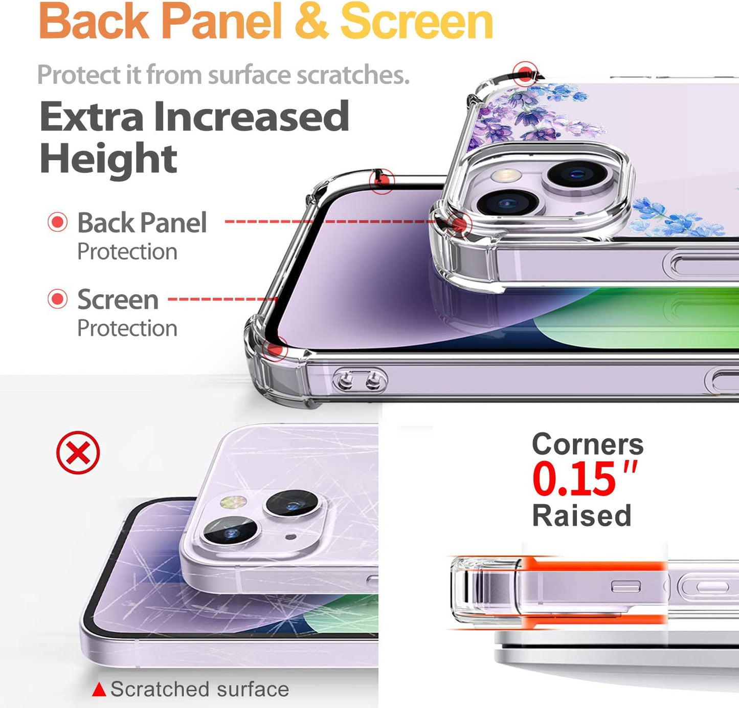 YOYORI Compatible with Iphone 14 Case with Screen Protector, Flower Pattern Design, Floral Clear Women Phone Case Shockproof Protective Soft TPU Bumper Cover 6.1 Inch 2022(Lavender/Purple)  YOYORI   