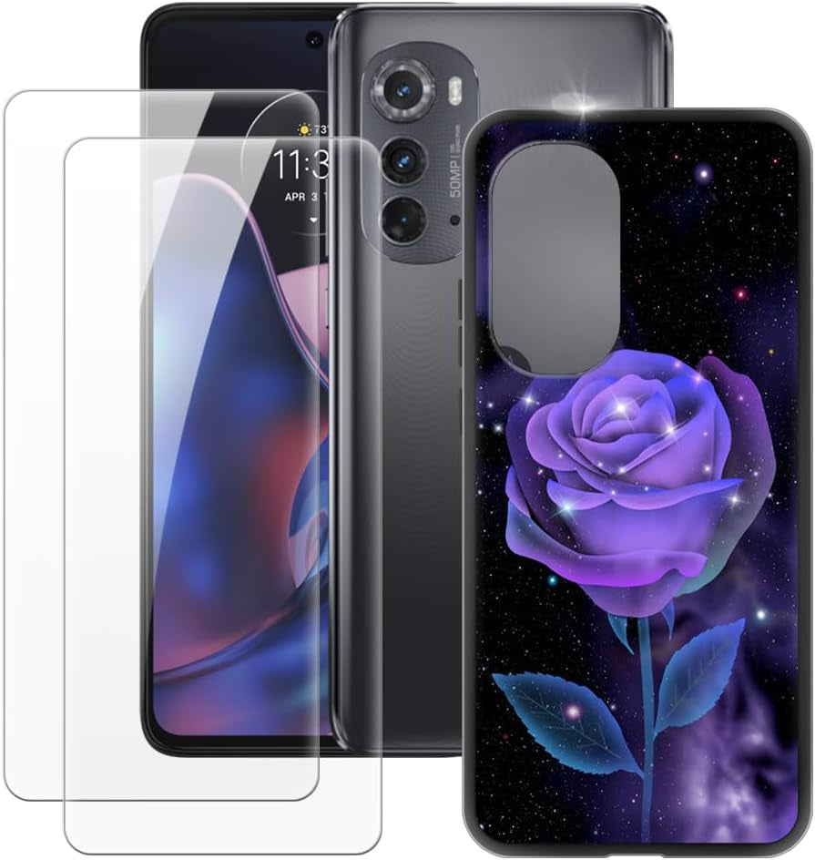 MILEGAO Motorola Edge 2022 Case + 2PCS Screen Protector Tempered Glass, Ultra Thin Bumper Shockproof Soft TPU Silicone Cover for Motorola Edge Gen.3 (6.6”) Rose  MILEGAO   