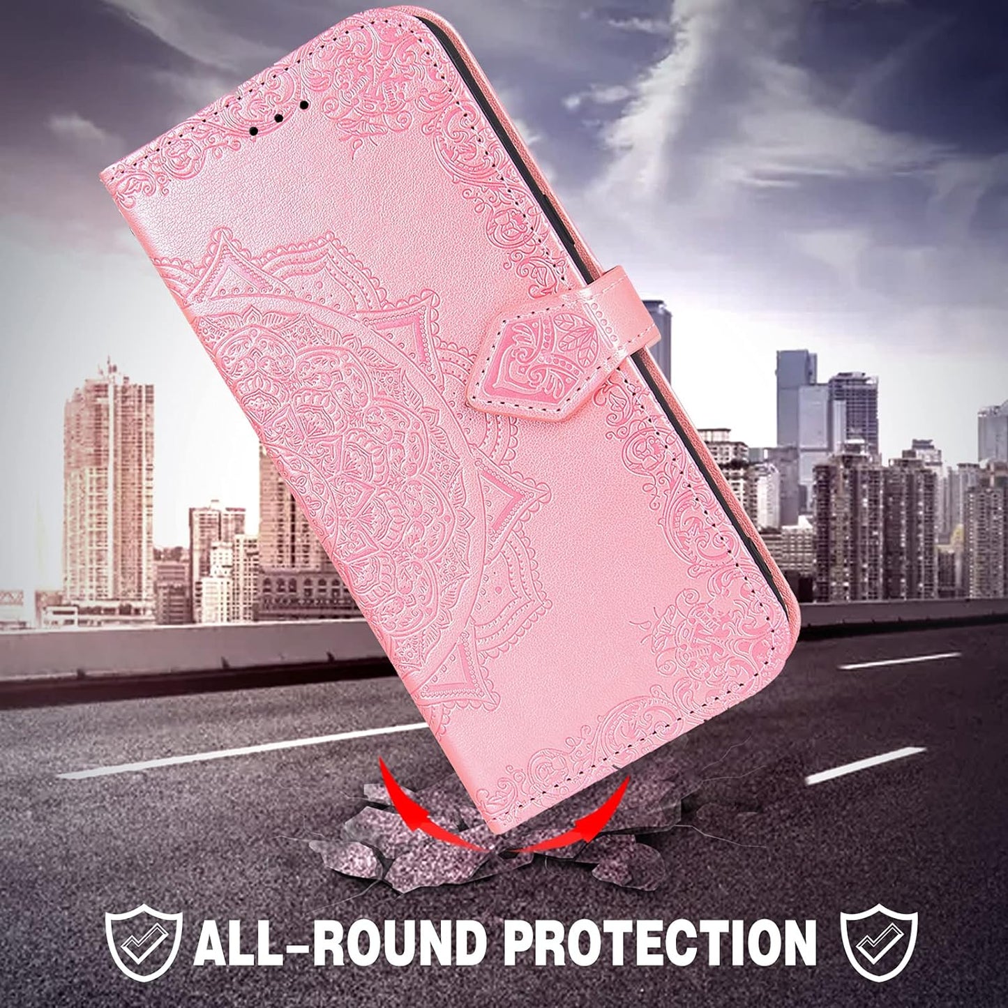 Compatible with LG G7 Thinq Wallet Phone Case Tempered Glass Screen Protector and Flip Cover Card Holder Cell for LGG7 One G 7 plus LG7 Fit Lg7Thinq 7G Thin Q G7+ G7Thinq Lgg7Thinq Women Men Rose Gold  Asuwish   