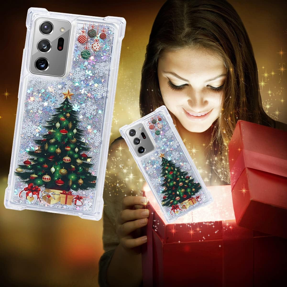 Flocute Galaxy Note 20 Ultra Case, Galaxy Note 20 Ultra Glitter Case Clear Bling Sparkle Floating Liquid Soft TPU Luxury Fashion Girly Women Cute Case for Samsung Galaxy Note 20 Ultra (Christmas Tree)  Flocute   
