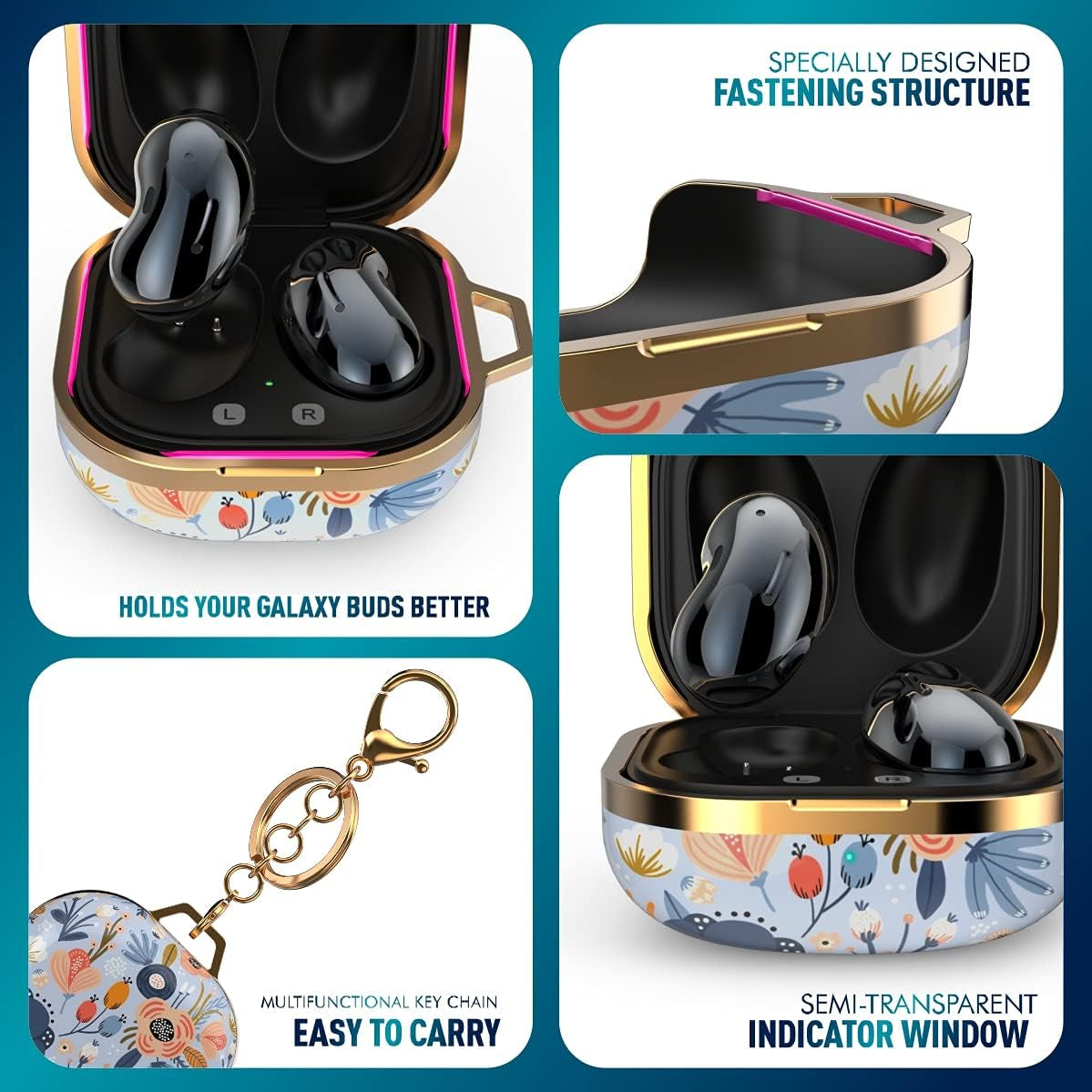 Wenew Case for Galaxy Buds 2 Pro/Galaxy Buds Pro/Galaxy Buds 2 / Galaxy Buds Live, Cute Pattern Hard Shell with Clip for Women Men Girls Kids (Blue)  wenew   