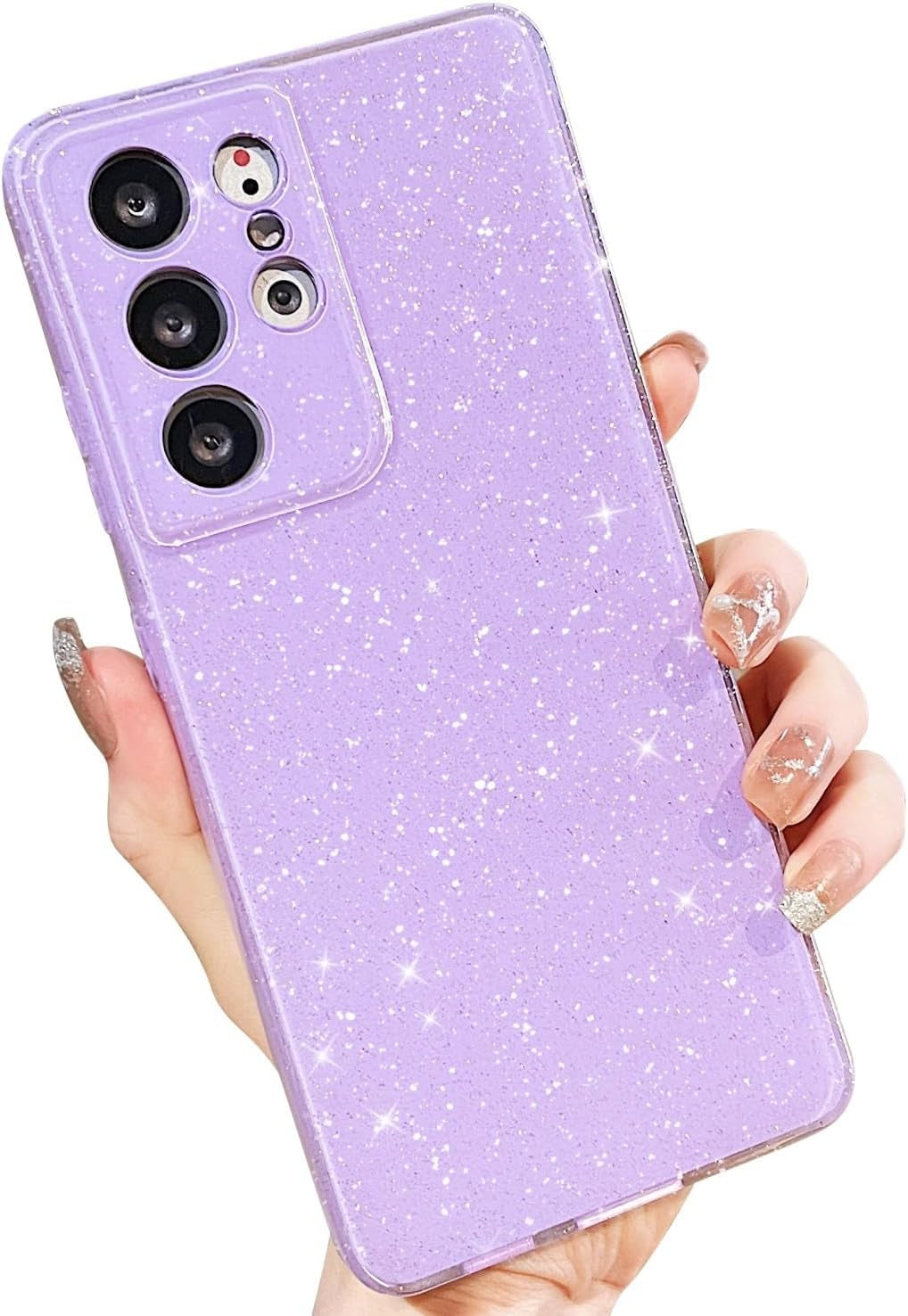 MINSCOSE Compatible with for Samsung Galaxy S21 Ultra Case,Cute Neon Bright Color,Glitter Bling Thin Slim Shockproof Silicone Sparkly Case, Soft TPU Phone Case for Women Girl-Hot Pink  MINSCOSE Purple S21 Ultra 