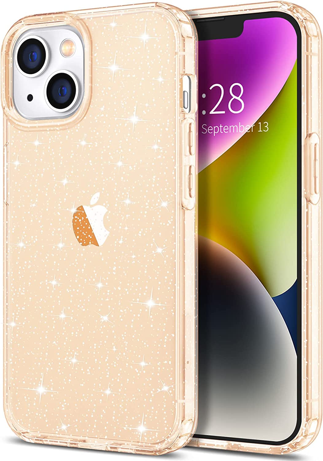 Hython Case for Iphone 14 Case Glitter, Cute Sparkly Clear Glitter Shiny Bling Sparkle Cover, Anti-Scratch Soft TPU Thin Slim Fit Shockproof Protective Phone Cases for Women Girls, Clear Glitter  Hython Rose Gold Glitter  