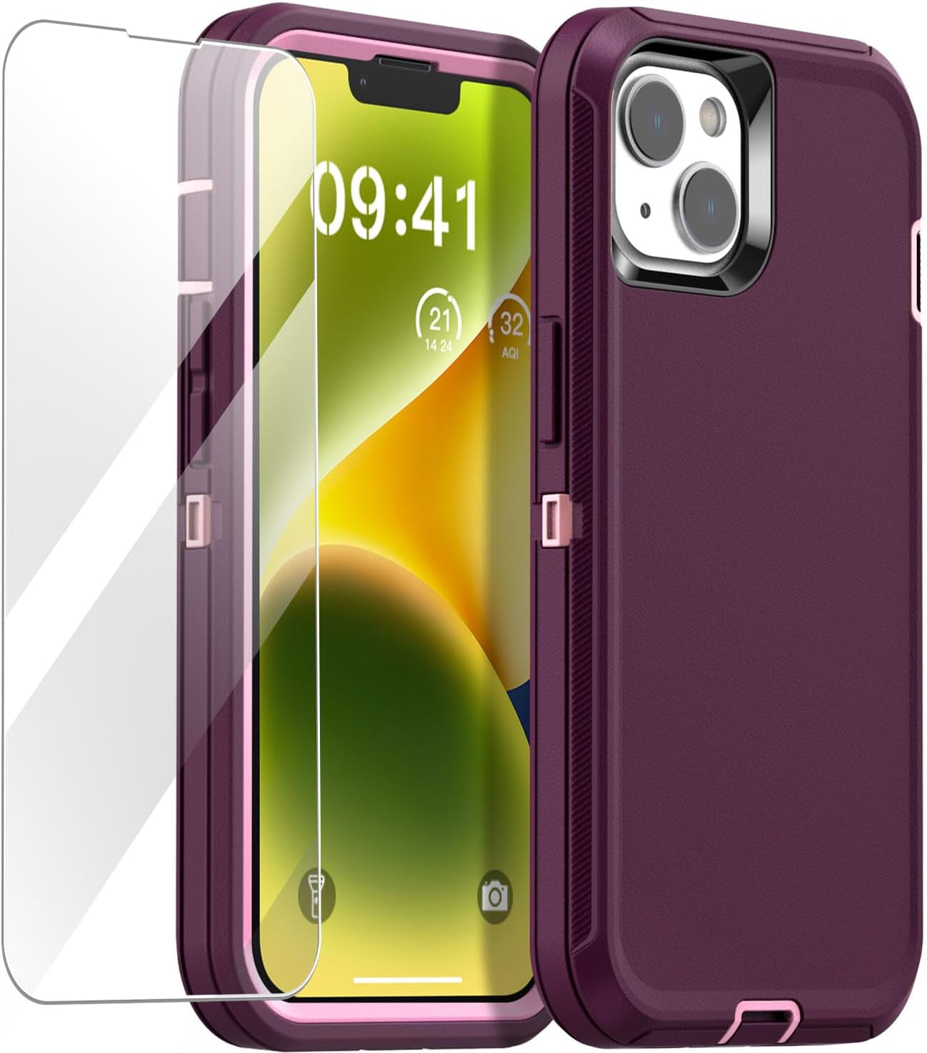 Aicase Magnetic Case for Iphone 14 Plus,Support Magnetic Car Mount Heavy Duty 2-Layer Pocket-Friendly Durable Military Grade Protection Shockproof/Dropproof Protective Cover for Iphone 14 plus 6.7"_1  AICase Night Purple With Glass Protector  