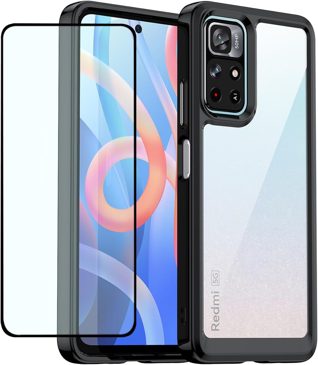 DFTCVBN Phone Case for Poco M4 Pro 5G/Redmi Note 11T 5G/Redmi Note 11S 5G Case with Screen Protector, Soft Bumper with Clear Crystal PC Hard Back Shockproof Cover Cases for Xiaomi Poco M4 Pro 5G Blue  DFTCVBN Black  