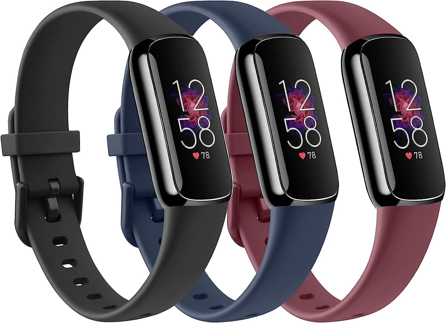 3 Pack Fitbit Luxe Bands Compatible with Fitbit Luxe Women Men, Soft Silicone Wristband Replacement Strap for Fitbit Luxe/Luxe Special Edition Fitness Tracker  Meliya Black+Navy Blue+Wine Red Small 