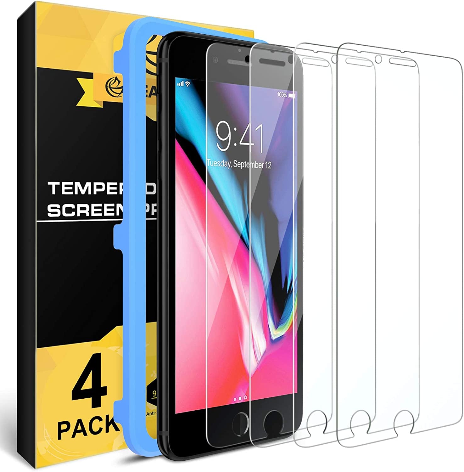 NEARPOW [4 Pack] for Iphone 8 / Iphone 7 Screen Protector [Tempered Glass] Screen Protector with [9H Hardness] [Crystal Clear] [Easy Bubble-Free Installation] [Scratch Resist]  NEARPOW   