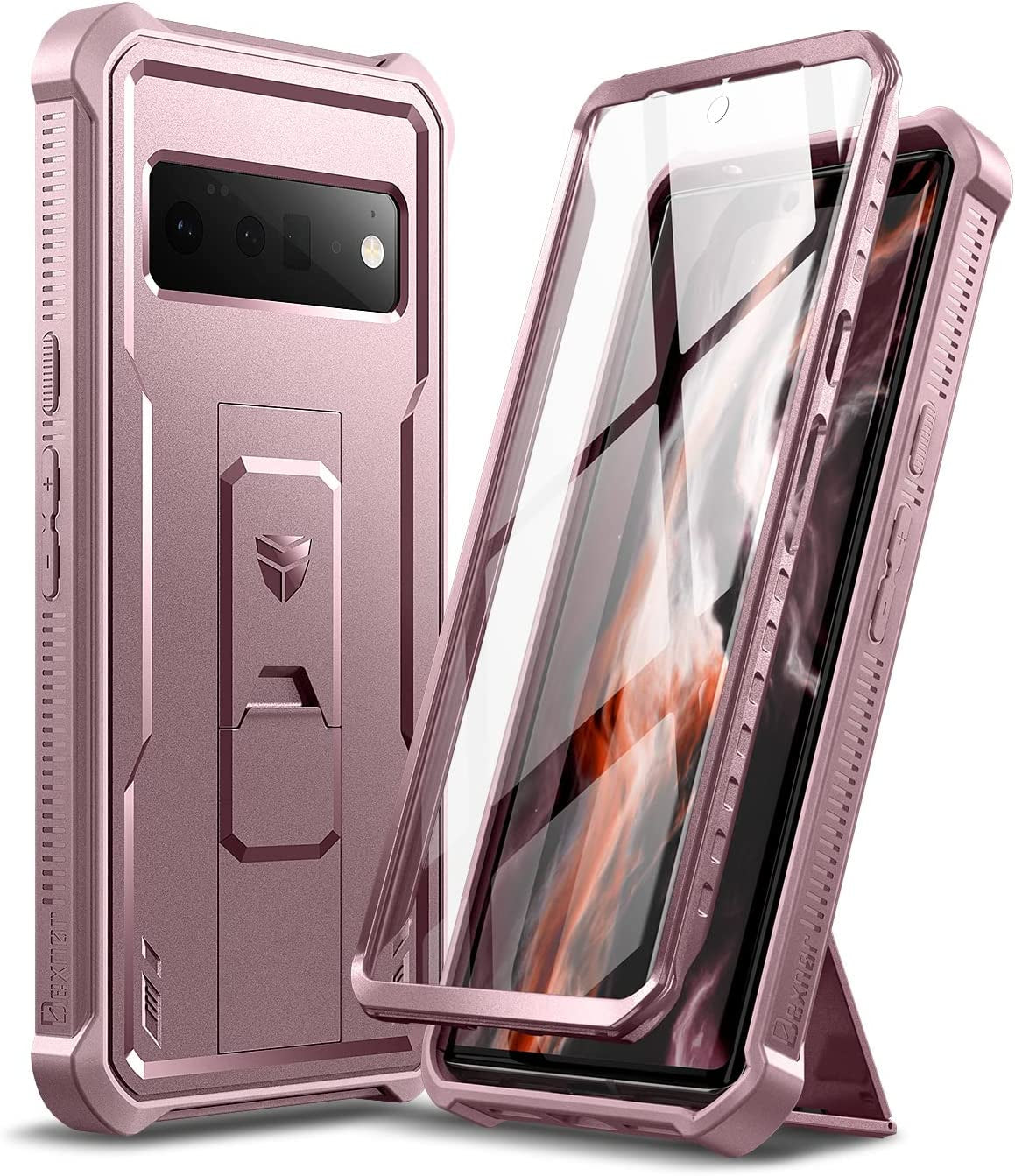 Dexnor for Google Pixel 6 Pro Case, [Built in Screen Protector and Kickstand] Heavy Duty Military Grade Protection Shockproof Protective Cover for Google Pixel 6 Pro 5G (Navy Blue)  Dexnor Peony Pink  