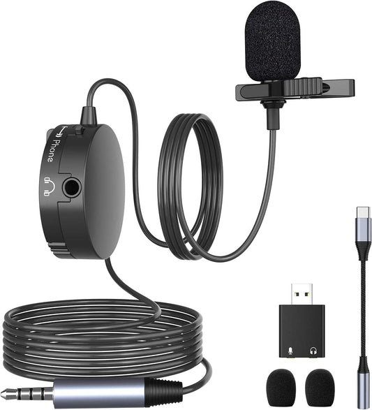 Lavalier Microphone - Lapel Microphone with Clip - 20Ft, Professional Omnidirectional Recording Lav Mic Compatible with Phone, Camera, PC, Mac OS, for Video/Interview/Vlogging, with Headphone Jack  HEHOTTC   