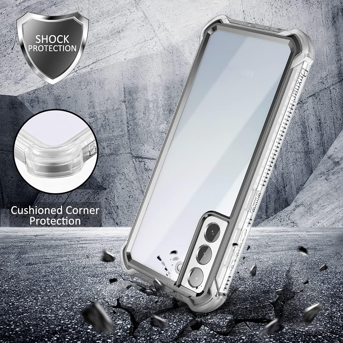 Dexnor Compatible with Samsung Galaxy S21 plus Case with Screen Protector Clear Back Cover Rugged 360 Full Body Protective Shockproof Dual Layer Defender Heavy Duty 2 in 1 Bumper for Women/Men - Gray  Dexnor   
