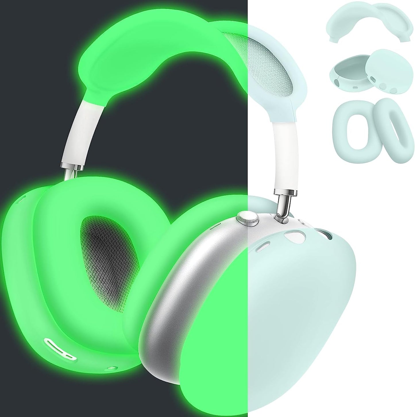 Vsagier Silicone Case for Airpods Max Headphones, Scratch-Resistant Earcup Caps and Headband Cover for Airpods Max, Airpods Max Accessory Skin Case,(Light Pink)  Vsagier I-Glow Green plus  