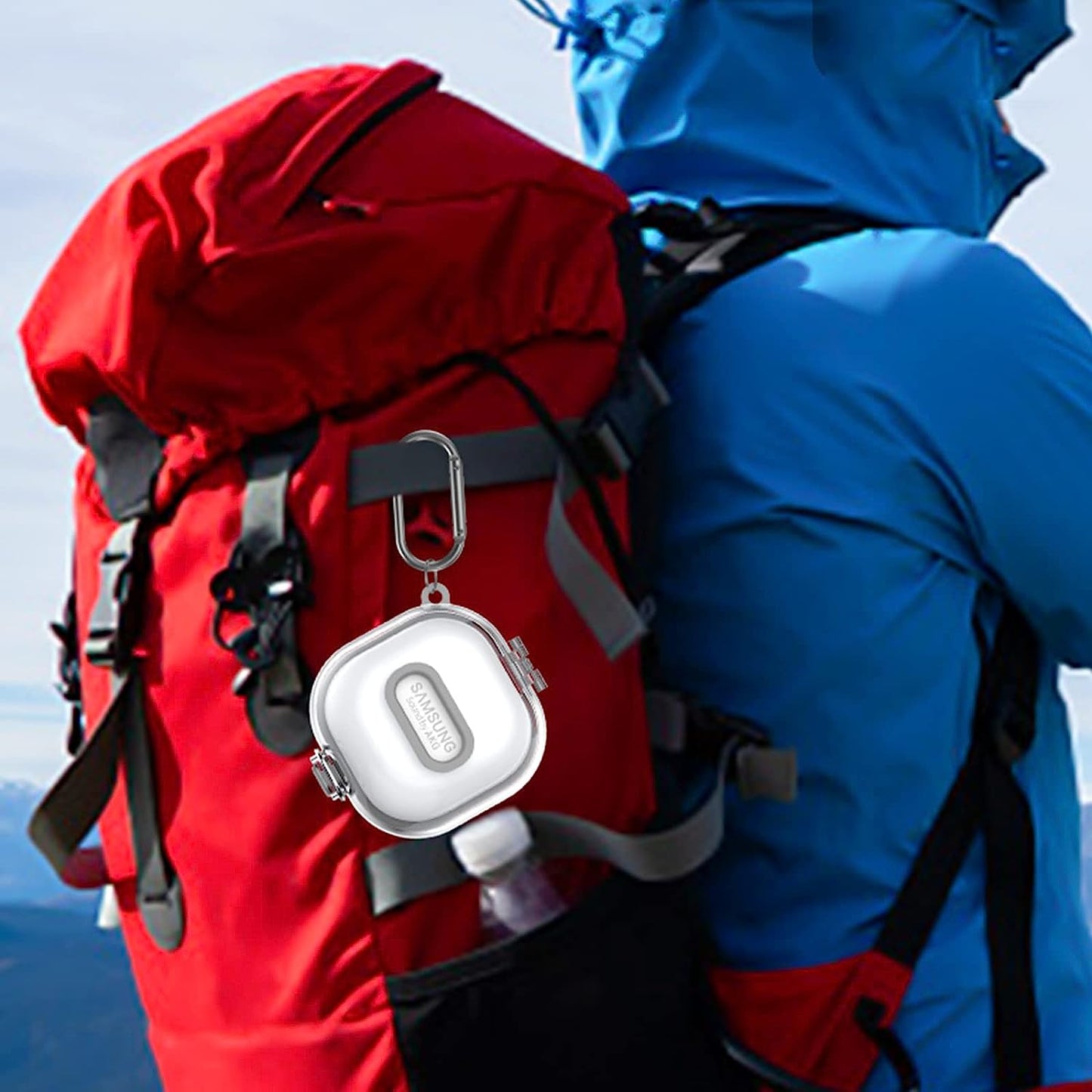 [Upgrade Lock] Case for Samsung Galaxy Buds 2 Pro/Galaxy Buds 2/Galaxy Buds Pro/Galaxy Buds Live, Shock-Absorbing Protective Armor Cover TPU Hard Shell with Carabiner & Lanyard,Clear  VAEKNVG   