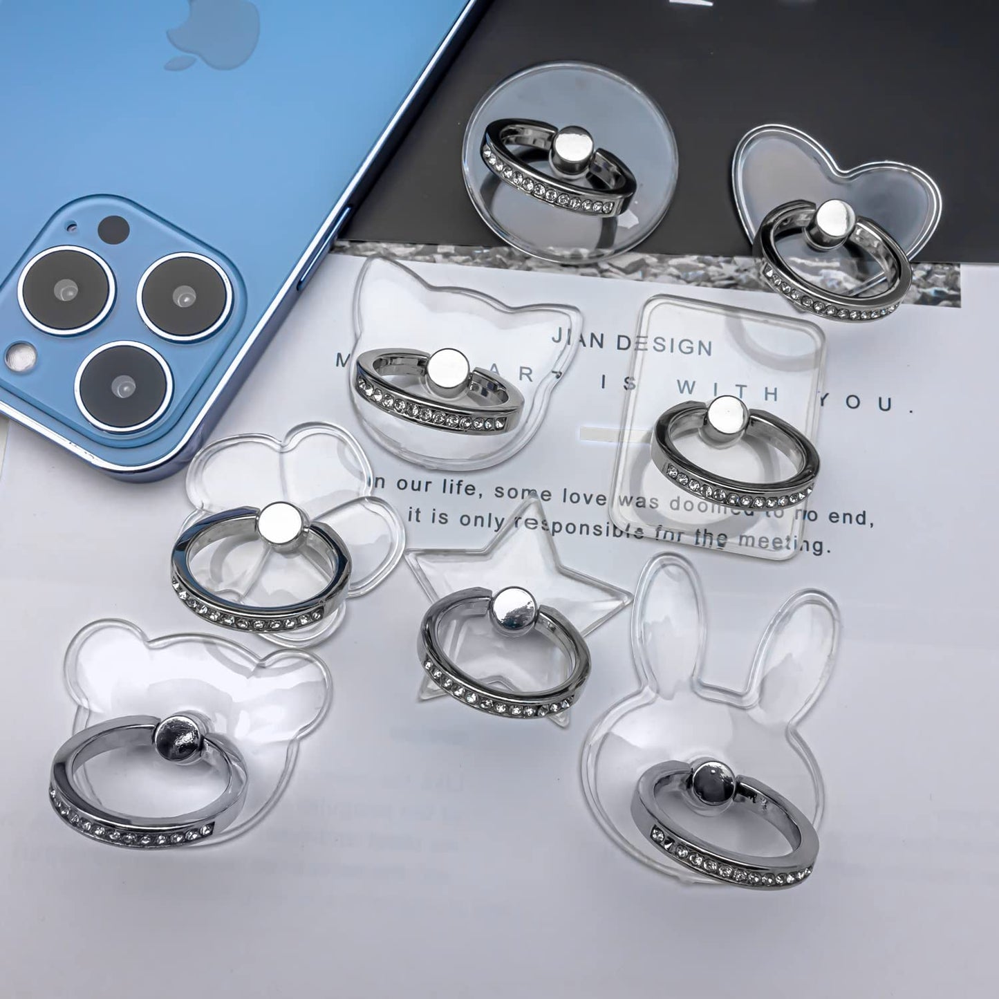 WOGROO Cell Phone Ring Holder Stand Compatible All Mobile Phones or Phone Cases, Transparent Phone Ring Holder Finger Kickstand 360°Degree Rotation Clear Phone Ring Grip, Bear  WOGROO   