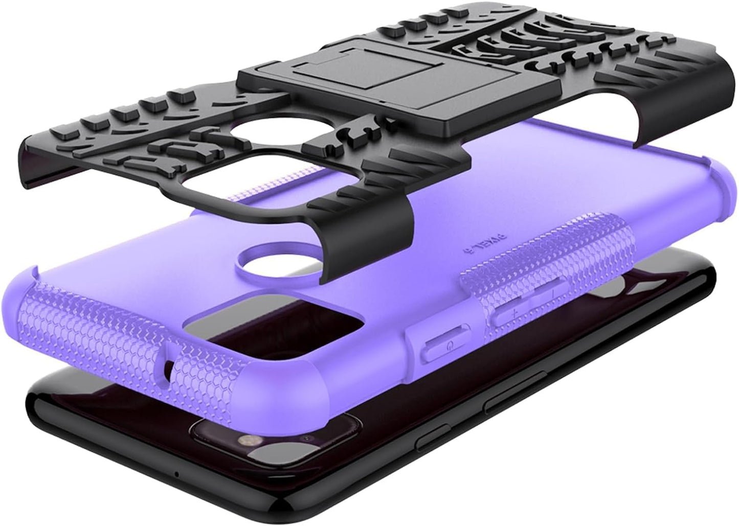 Asuwish Phone Case for Google Pixel 5 with Tempered Glass Screen Protector and Slim Stand Hybrid Heavy Duty Rugged Protective Cell Cover Pixel5 5G Pixle Five G5 Kickstand Mobile Women Men Purple  Asuwish   