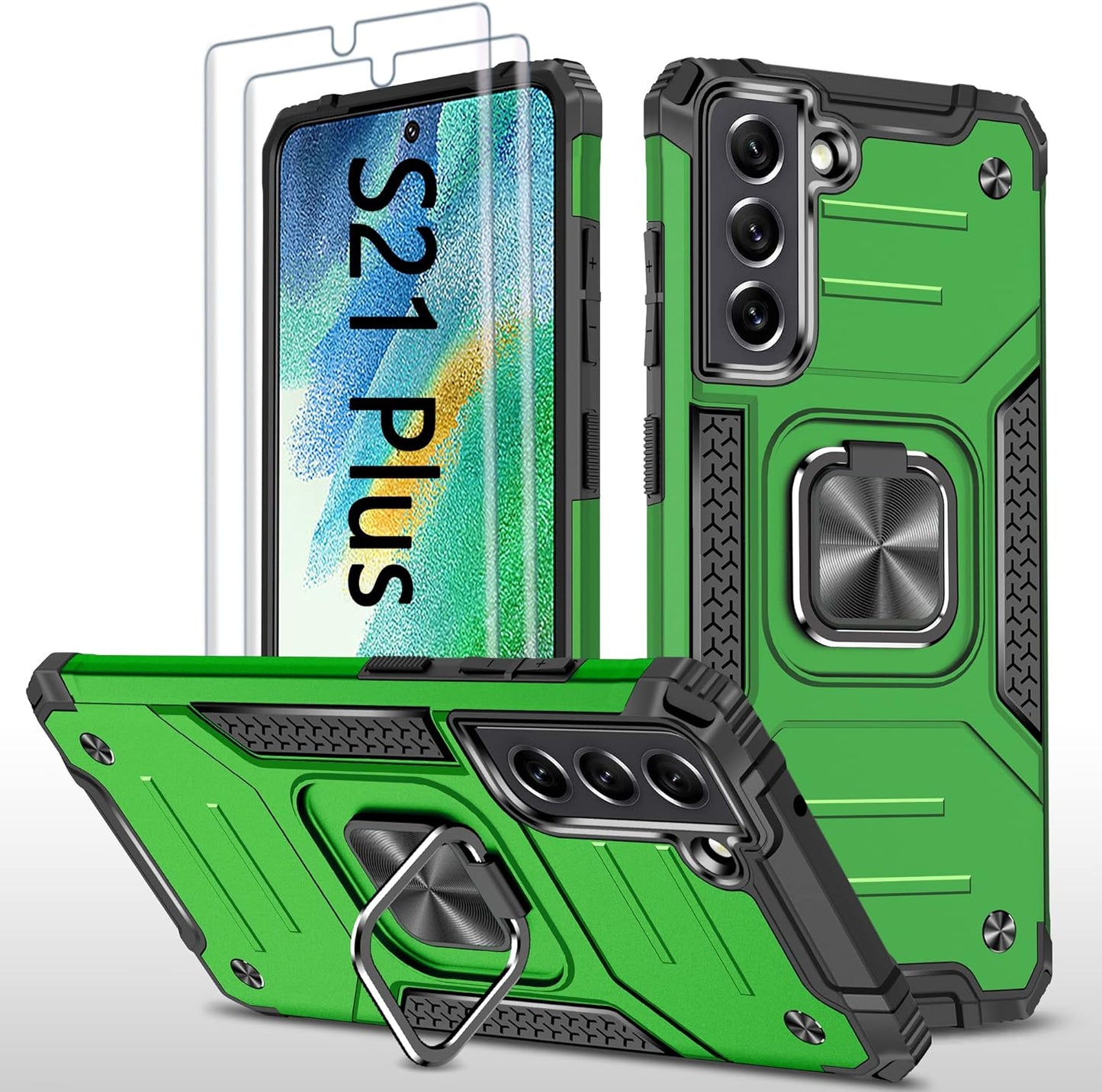 AYMECL for Samsung Galaxy S21 plus Case, S21 plus Case with Self Healing Flexible TPU Screen Protector[2 Pack], Military Grade Dual-Layer Heavy Duty Protection Case for Galaxy S21 plus 5G-Black  AYMECL Green  