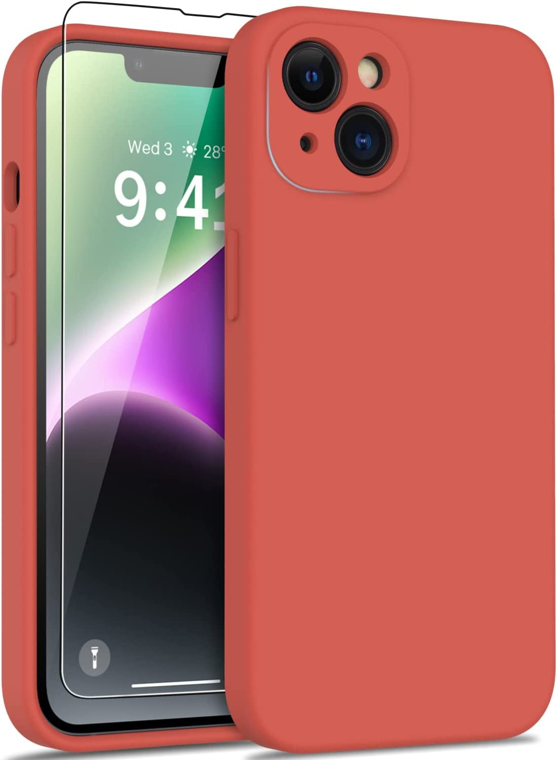 DEENAKIN Iphone 14 Case with Screen Protector,Enhanced Camera Cover,Passing 16Ft Drop Tested Soft Silicone Gel Rubber,Slim Fit Protective Phone Case for Iphone 14 6.1" Hot Pink  DEENAKIN Orange  