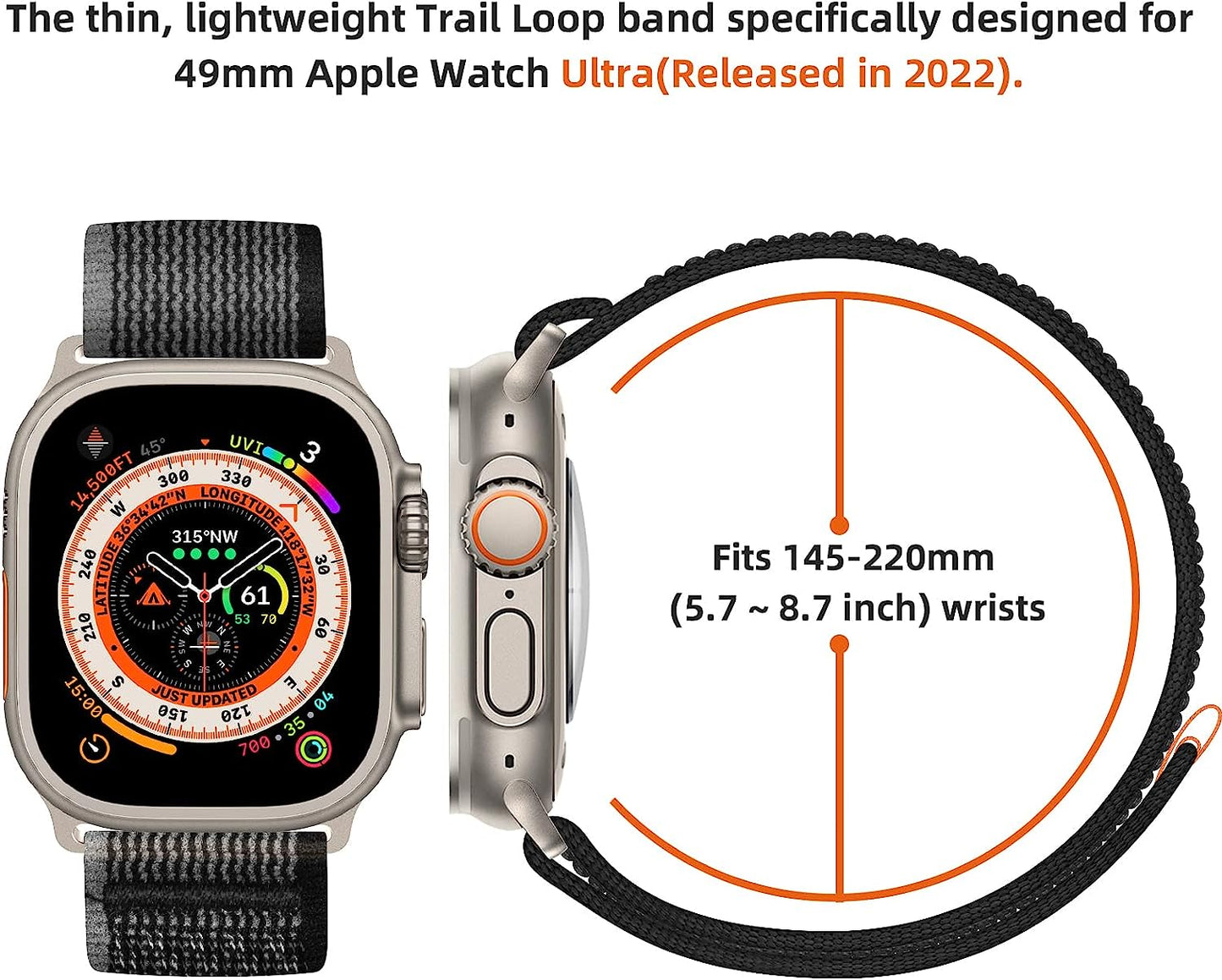 LEUNGLIK Trail Loop Compatible with Apple Watch Ultra 49Mm, Iwatch Series 8/7/6/SE/5/4 [45/44Mm], Series 3 [42Mm], Nylon Stretchy Braided Strap for Men Women - Metal Connectors  LEUNGLIK   