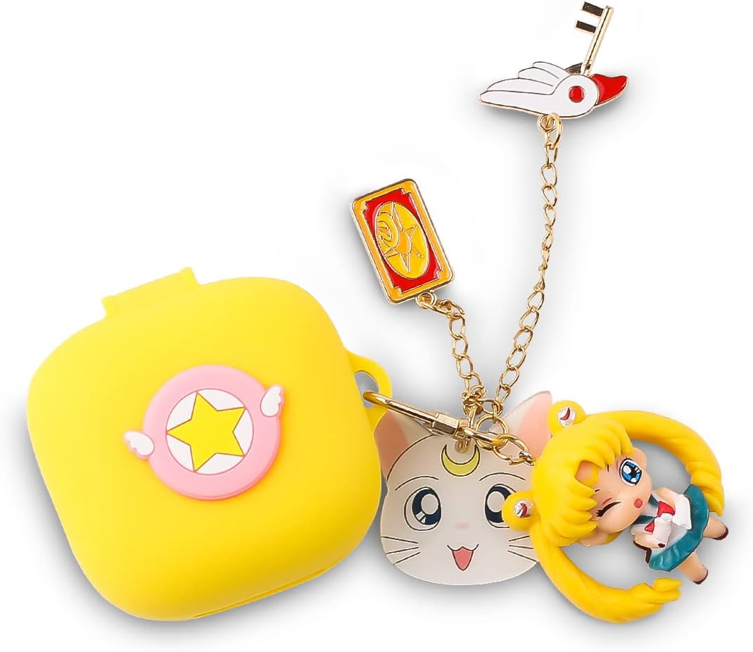 Fit Designed for Beats Fit Pro 2021 New Earbuds, Suublg Beats Fit Pro Cartoon Silicone Headphones Charging Case Cover with Cute Doll Keychain Full Body Anti-Lost Lanyard Protection  Suublg SailorMoon  