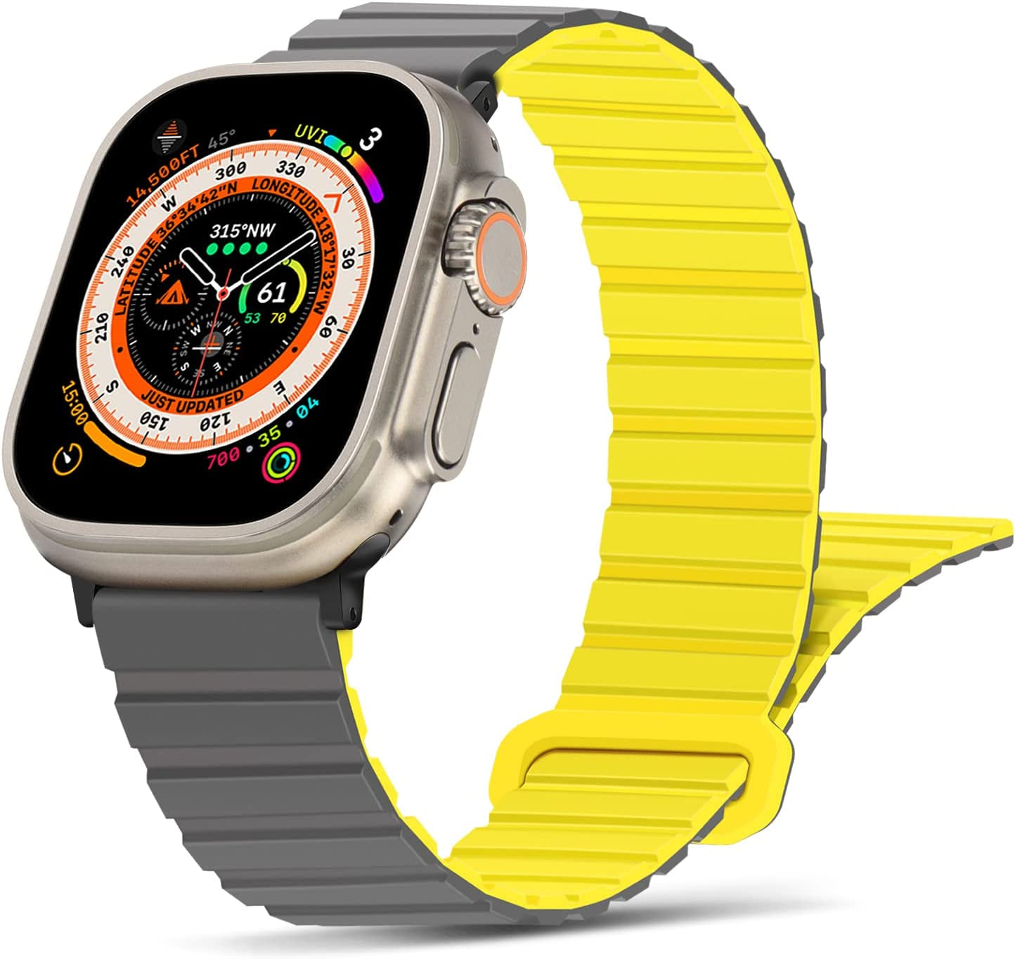 Tasikar Compatible with Apple Watch Band 49Mm 45Mm 44Mm 42Mm Silicone Magnetic Loop Bands [Double Sided Wearable] Designed for Apple Watch Ultra Series 8 7 (45Mm) SE 6 5 4 (44Mm) 3 2 1 (42Mm), Grey Orange  Tasikar Grey Yellow 42mm/44mm/45mm/49mm 