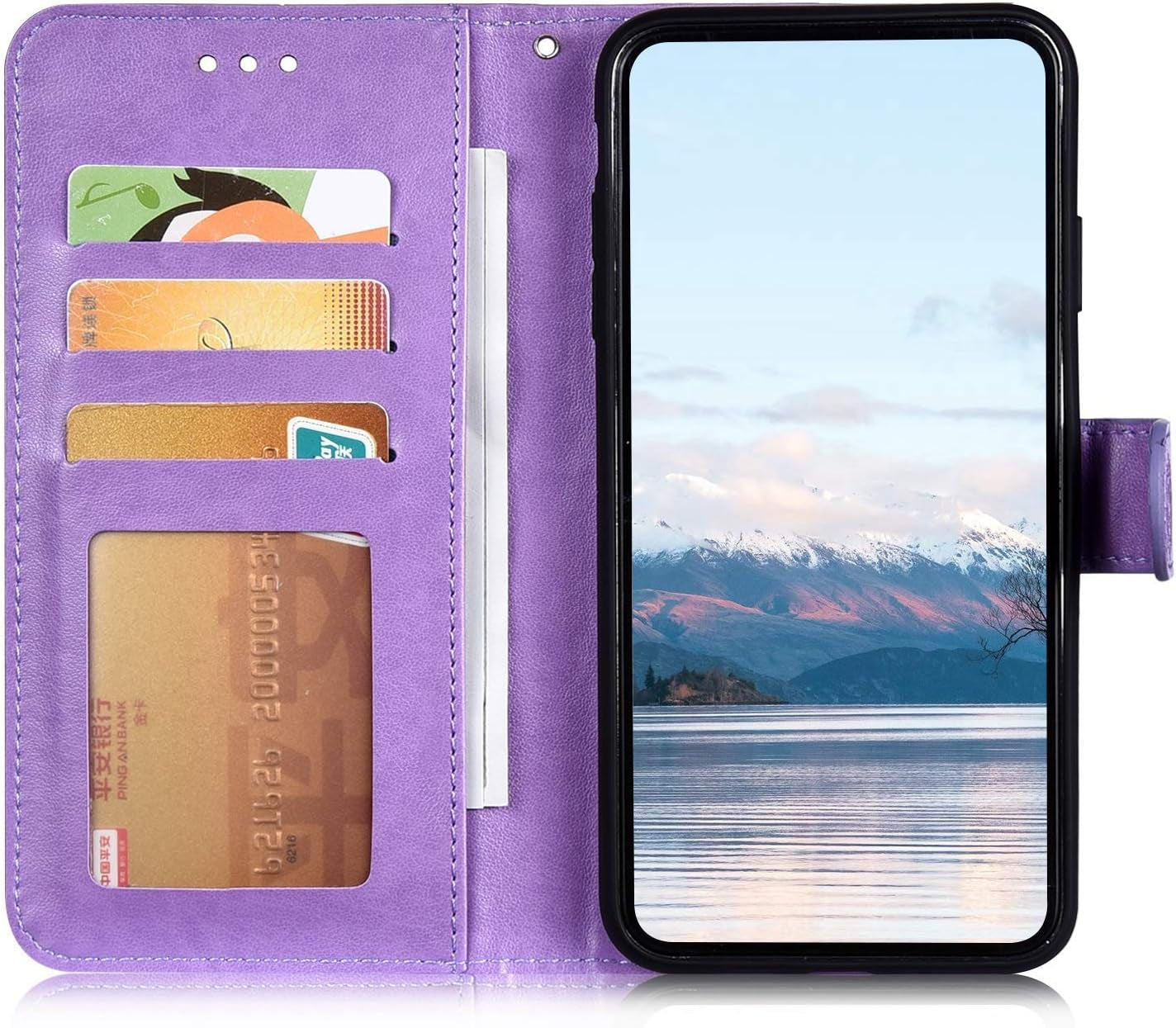 IKASEFU Compatible with LG G8 Thinq Case Shiny Sun Mandala Floral Rhinestone Pu Leather Diamond Bling Wallet Strap Case with Card Holder Shockproof Magnetic Flip Bumper Cover,Purple  IKASEFU   