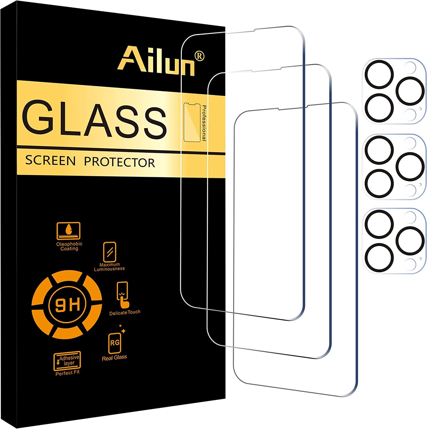 Ailun 3 Pack Screen Protector for Iphone 14[6.1 Inch] + 3 Pack Camera Lens Protector,Case Friendly Tempered Glass Film,[9H Hardness] - HD  Ailun iPhone 14 Pro-6.1 inch  