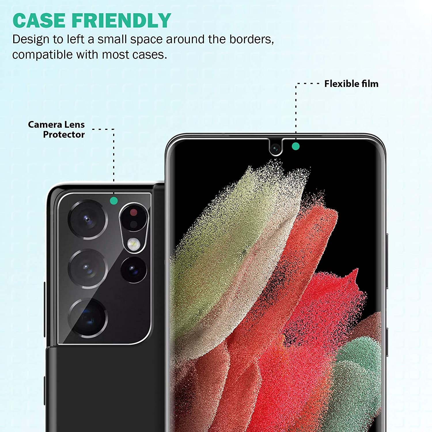 EGV [2+2 Pack] Compatible for Samsung Galaxy S21 Ultra 5G 6.8-Inch, Flexible TPU Screen Protector and Glass Camera Lens Protector[Support Fingerprint Reader] [Easy Installation] Case Friendly  EGV   