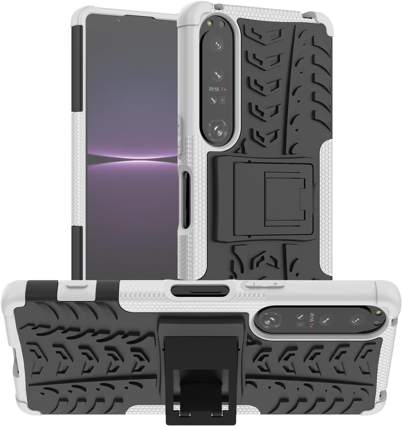 Compatible with Sony Xperia 1 II with Built-In Kickstand 360° Full Body Shockproof Military Grade Heavy Duty Protective Phone Case for Sony Xperia 1 II  Joie & Joho White  