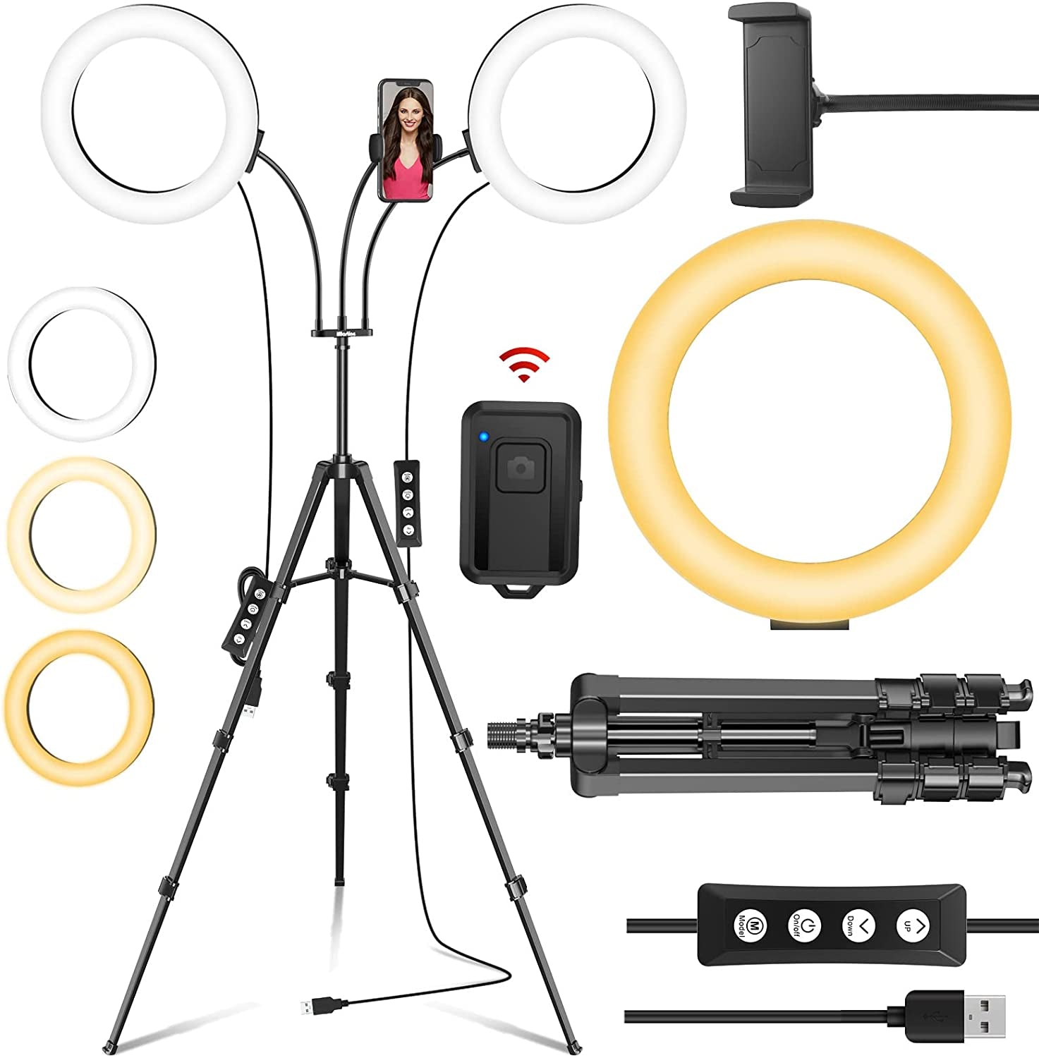 Dual 8" Ring Light with Stand (Equals One 14" Ring Light ), LED Light Ring for Vlog/Makeup/Youtube/Video Shooting, Remote Shutter, Compatible with Iphone & Android  iMartine   