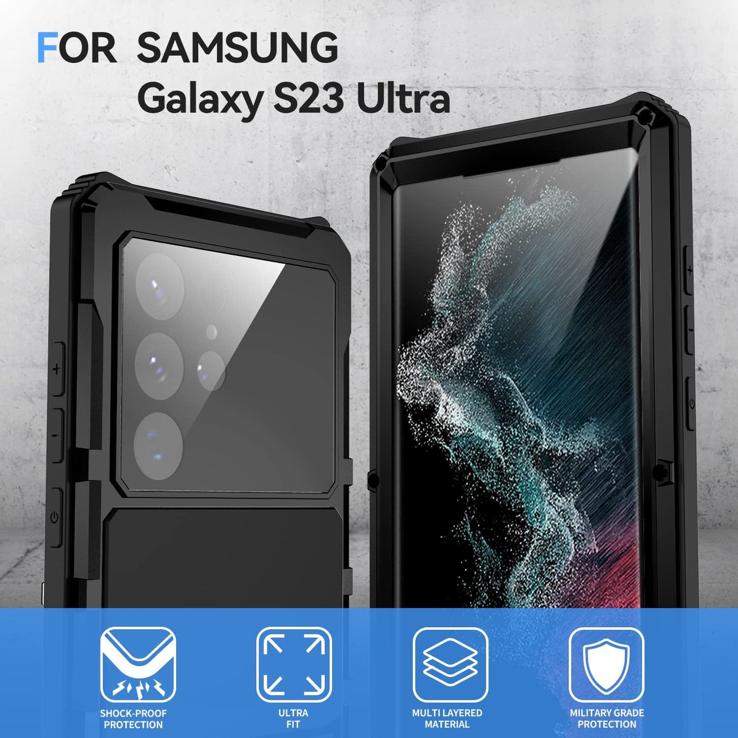 Lunivop for Samsung Galaxy S22 Ultra Case Metal Hard Armor Compatible with S22Ultra 5G Phone Cover Case Para Heavy Duty Screw Built in Glass Camera Screen Protector Metalicas Military Grade (Black)  Lunivop   