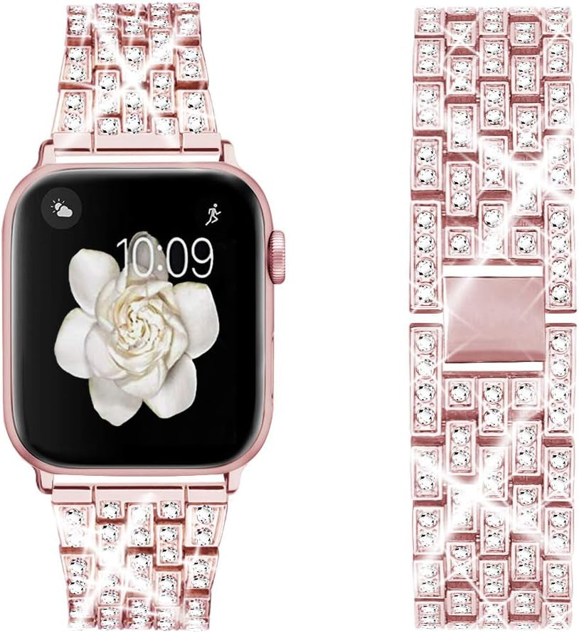 Dsytom Bing Band Compatible with Apple Watch Band 42Mm 44Mm 45Mm,Jewelry Replacement Metal Wristband Strap for Iwatch Band Series 8/7/6/5/4/3/2/1/SE Ultra(Silver)  Dsytom Rose Pink 42mm/44mm/45mm 