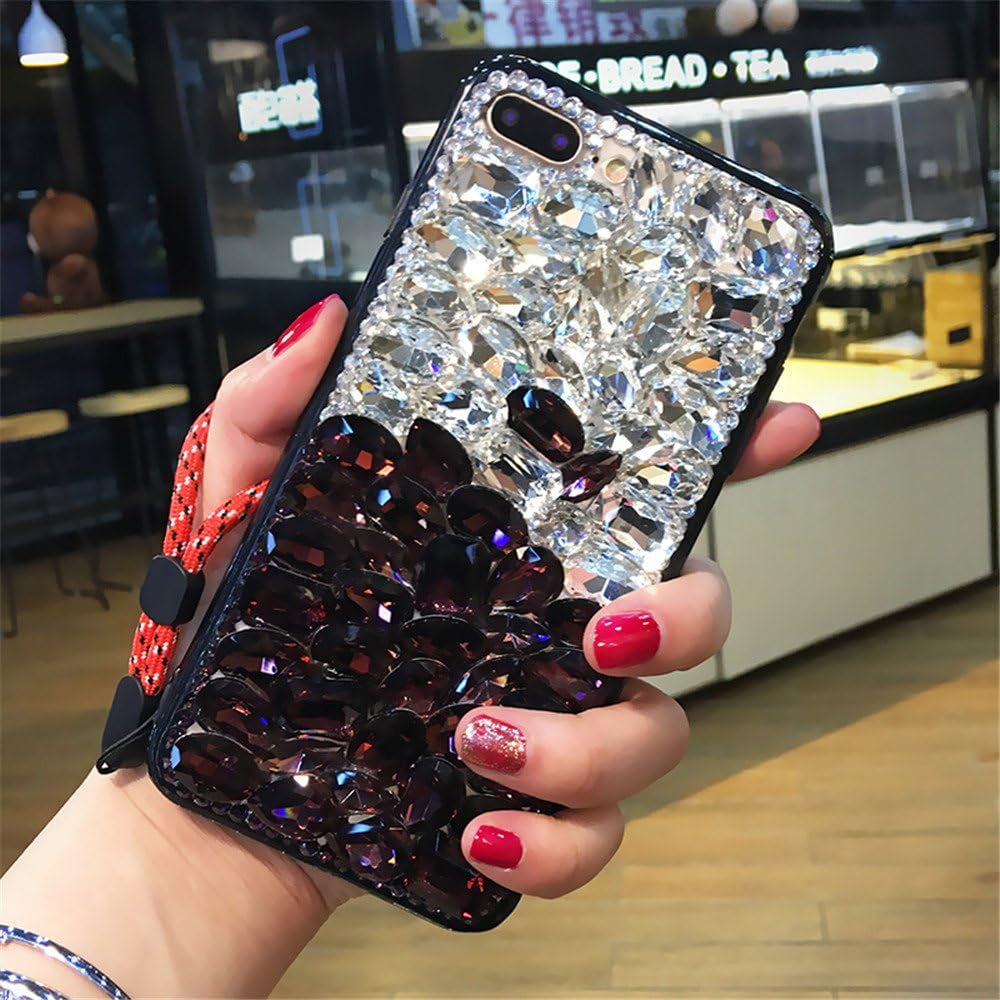 Case for LG G6,Luxury 3D Handmade Sparkle Stunning Stones Crystal Rhinestone Bling Full Diamond Gemstone Glitter Case for LG G6(A Full Black)  RB-CASE B Diamond-White/Wine  