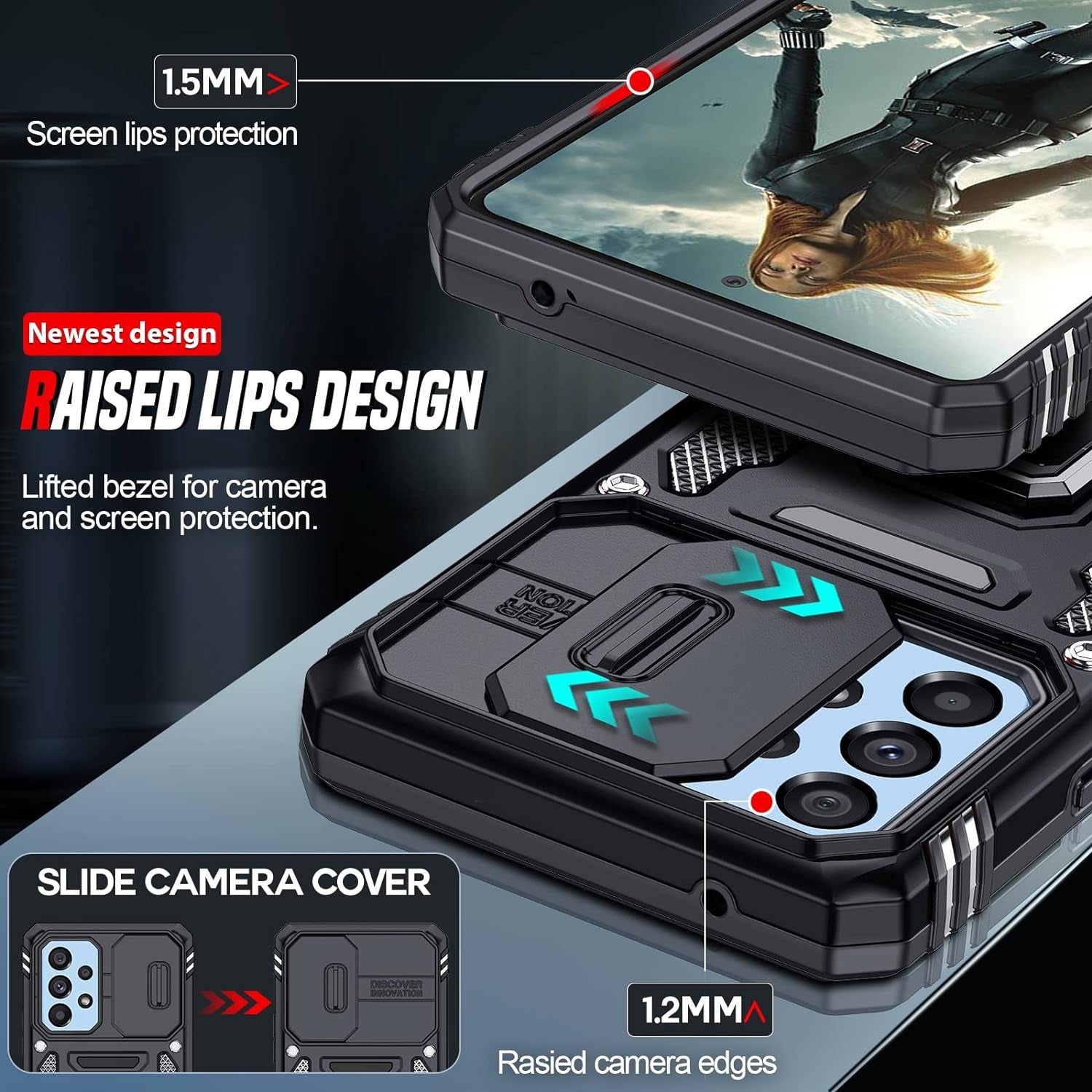 Leyi for Galaxy A53 5G Case: Galaxy A53 5G Case with Slide Camera Cover + [2 Packs] Screen Protector, 360 Full Body Military-Grade Phone Case with Upgrade Kickstand for Galaxy A53 5G, Black  LeYi   