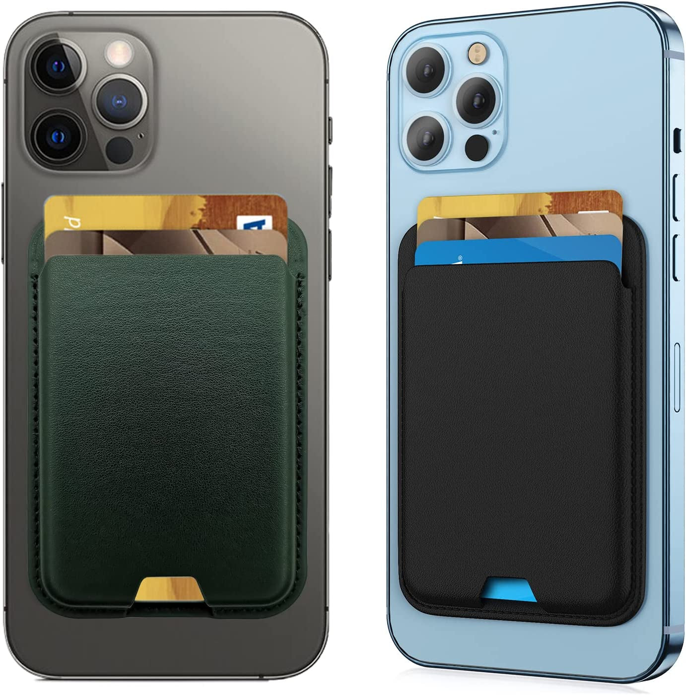 [2 Pack] Magnetic Wallet Card Holder Compatible with Apple Magsafe Wallet for Iphone 14 Pro Max/14 Pro/14/14 Plus, Mag Safe Wallet for Iphone 13 Pro Max/13 Pro/13/13 Mini/Iphone 12 Series,Midnightblue  iLodn Black and Green  