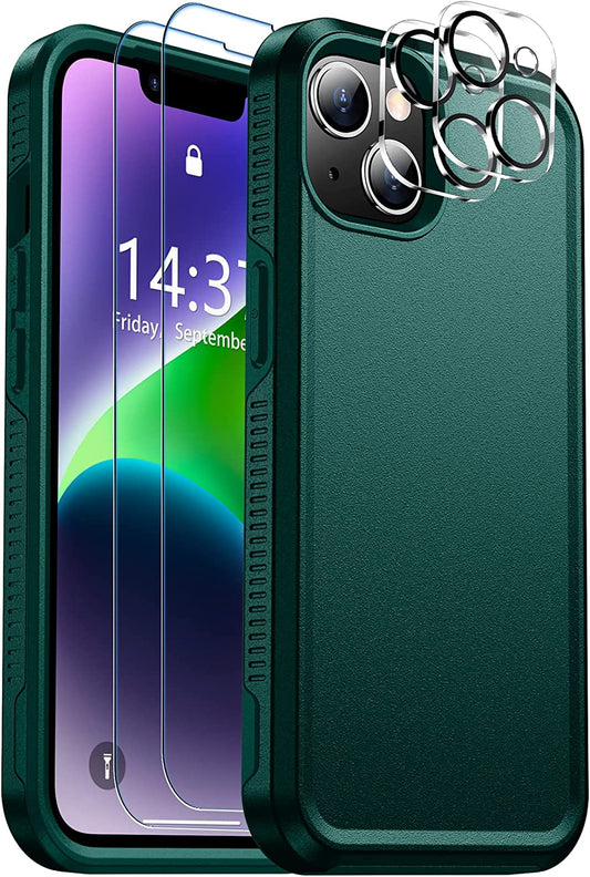 SPIDERCASE for Iphone 14 Case, [10 FT Military Grade Drop Protection][Non-Slip] [2+Tempered Glass Screen Protector][2+Tempered Camera Lens Protector] Heavy Duty Full-Body Shockproof Case, Dark Green  SPIDERCASE Dark Green  