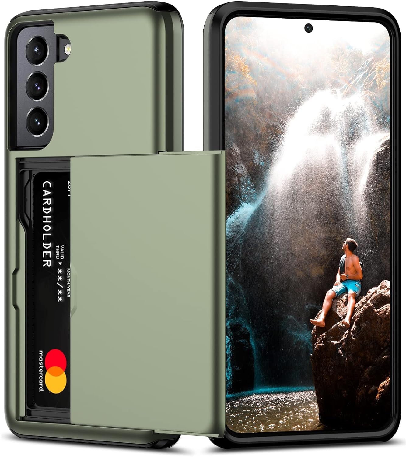 Nvollnoe for Samsung S21 Ultra Case with Card Holder Dual Layer Heavy Duty Protective Galaxy S21 Ultra Case Hidden Card Slot Slim Wallet Case for Samsung S21 Ultra(Rose Gold)  Nvollnoe Green For Galaxy S21 Fe-6.4'' 