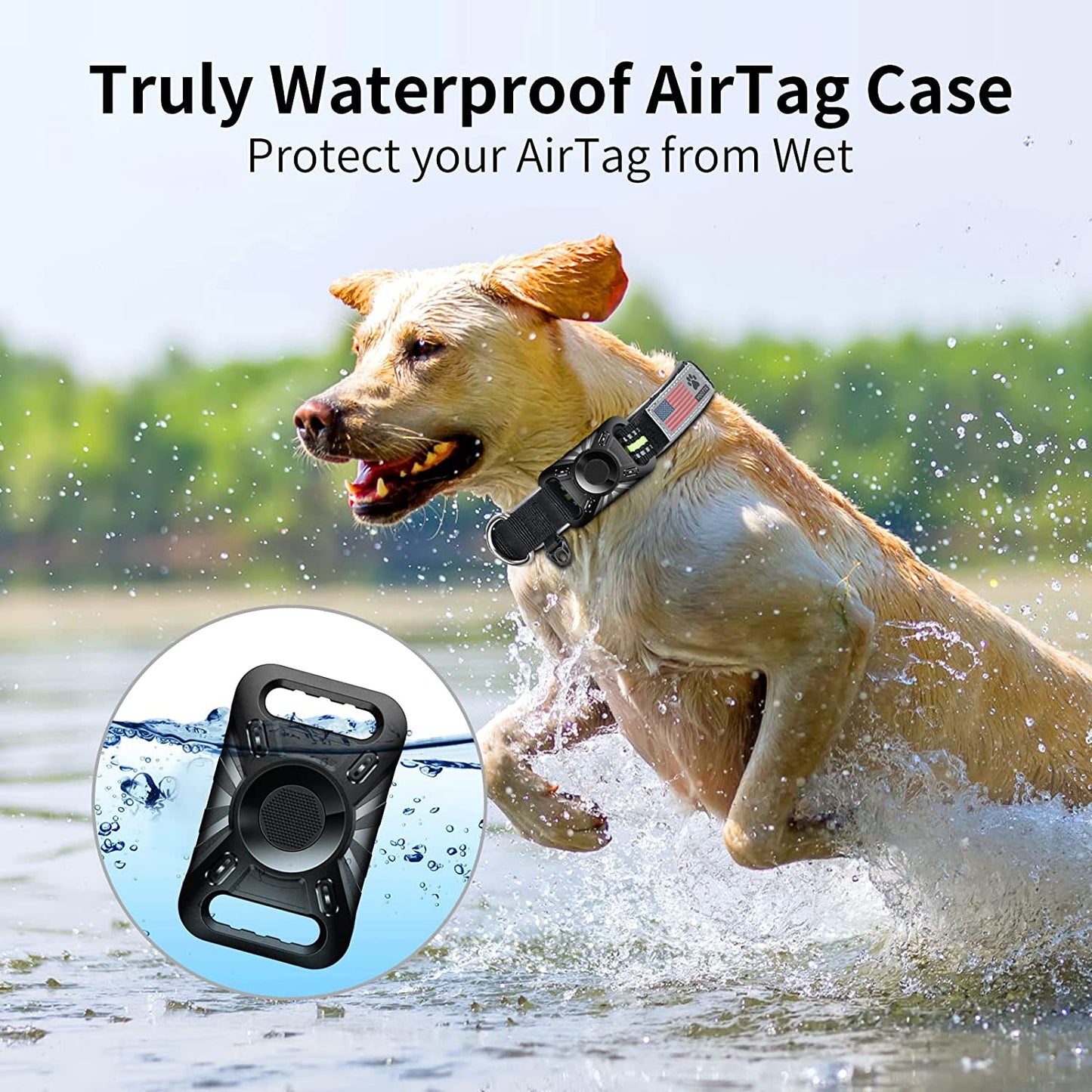 Reflective Airtag Dog Collar with Holder Case, Padded Breathable Dog Collar with Protective Waterproof Airtag Holder Case, Adjustable Nylon Pet Collar GPS Dog Collar for Medium and Large Dogs  Yootte   