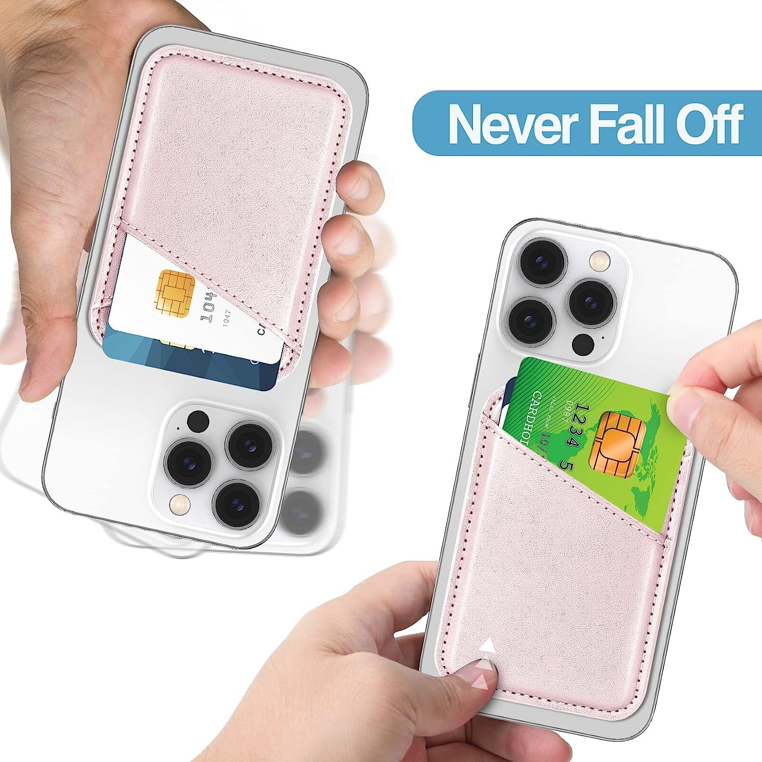 Miroddi Magnetic Card Wallet Holder with Magsafe for Back of Iphone 14/13/12 Series, Magsafe Wallet, Magsafe Leather Wallet, Independent Card Slot, Invisible Ultra-Thin, 3.85"X2.67"X0.12", [Pink]  Miroddi   